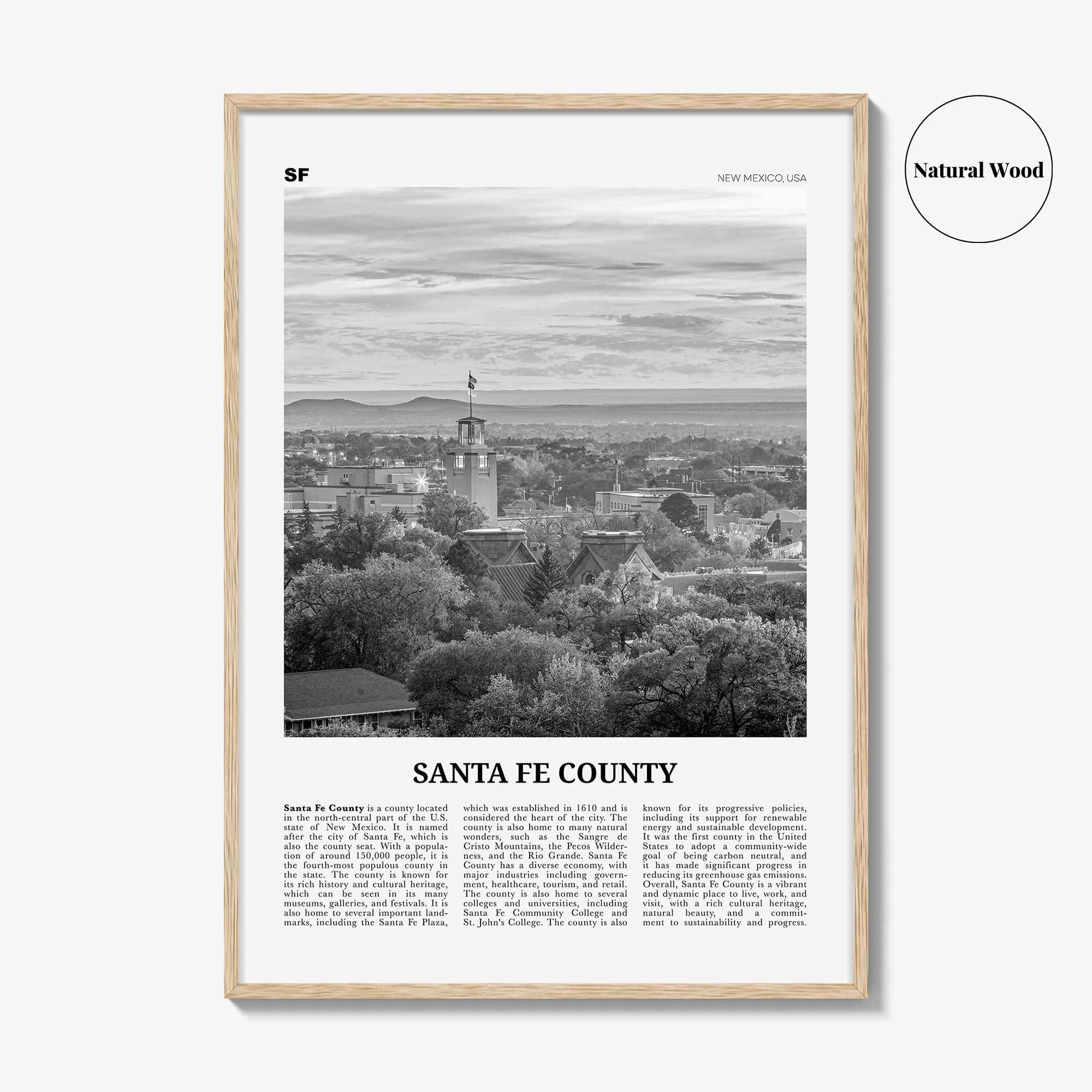 Santa Fe County Print Black and White, Santa Fe County Wall Art, Santa Fe County Poster, Santa Fe Photo, Santa Fe Wall Décor, Santa Fe Map