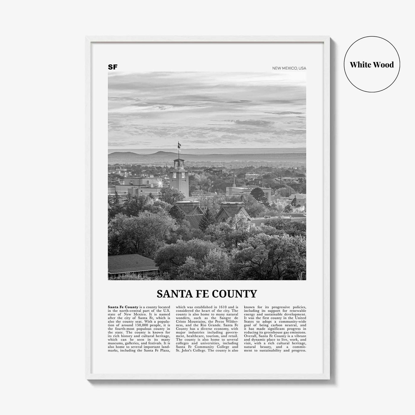Santa Fe County Print Black and White, Santa Fe County Wall Art, Santa Fe County Poster, Santa Fe Photo, Santa Fe Wall Décor, Santa Fe Map