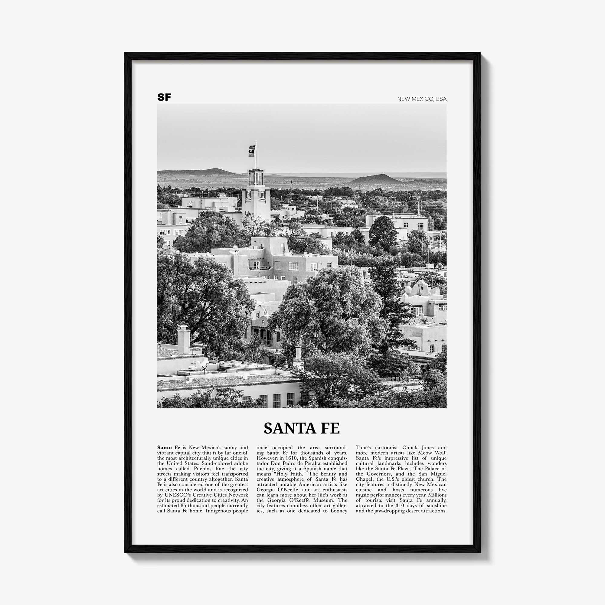 Santa Fe Print Black and White, Santa Fe Wall Art, Santa Fe Poster, Santa Fe Photo, Santa Fe Wall Décor, New Mexico, USA, United States