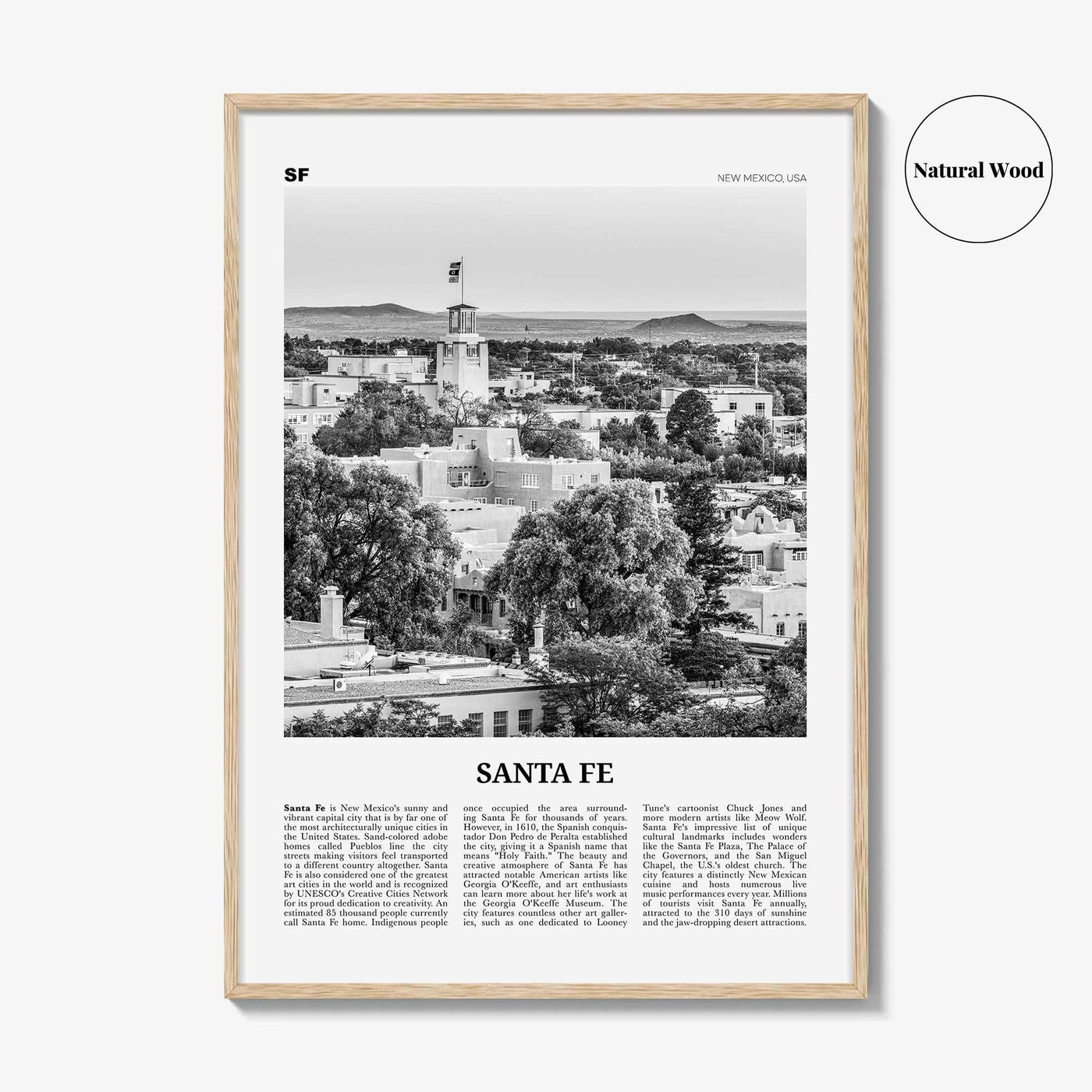 Santa Fe Print Black and White, Santa Fe Wall Art, Santa Fe Poster, Santa Fe Photo, Santa Fe Wall Décor, New Mexico, USA, United States