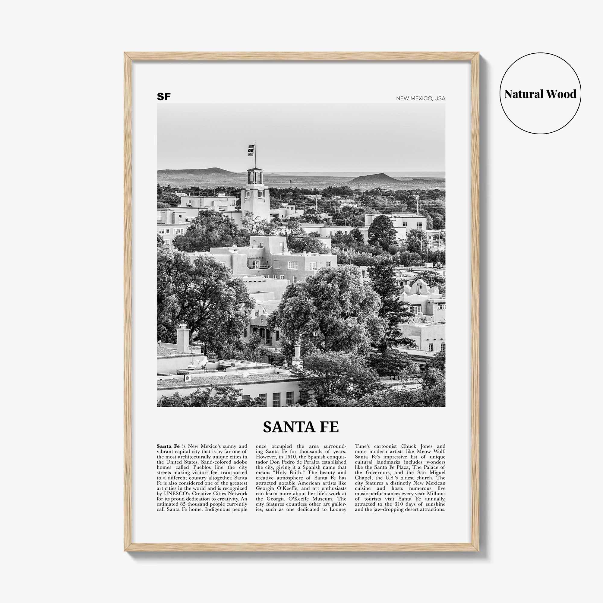 Santa Fe Print Black and White, Santa Fe Wall Art, Santa Fe Poster, Santa Fe Photo, Santa Fe Wall Décor, New Mexico, USA, United States