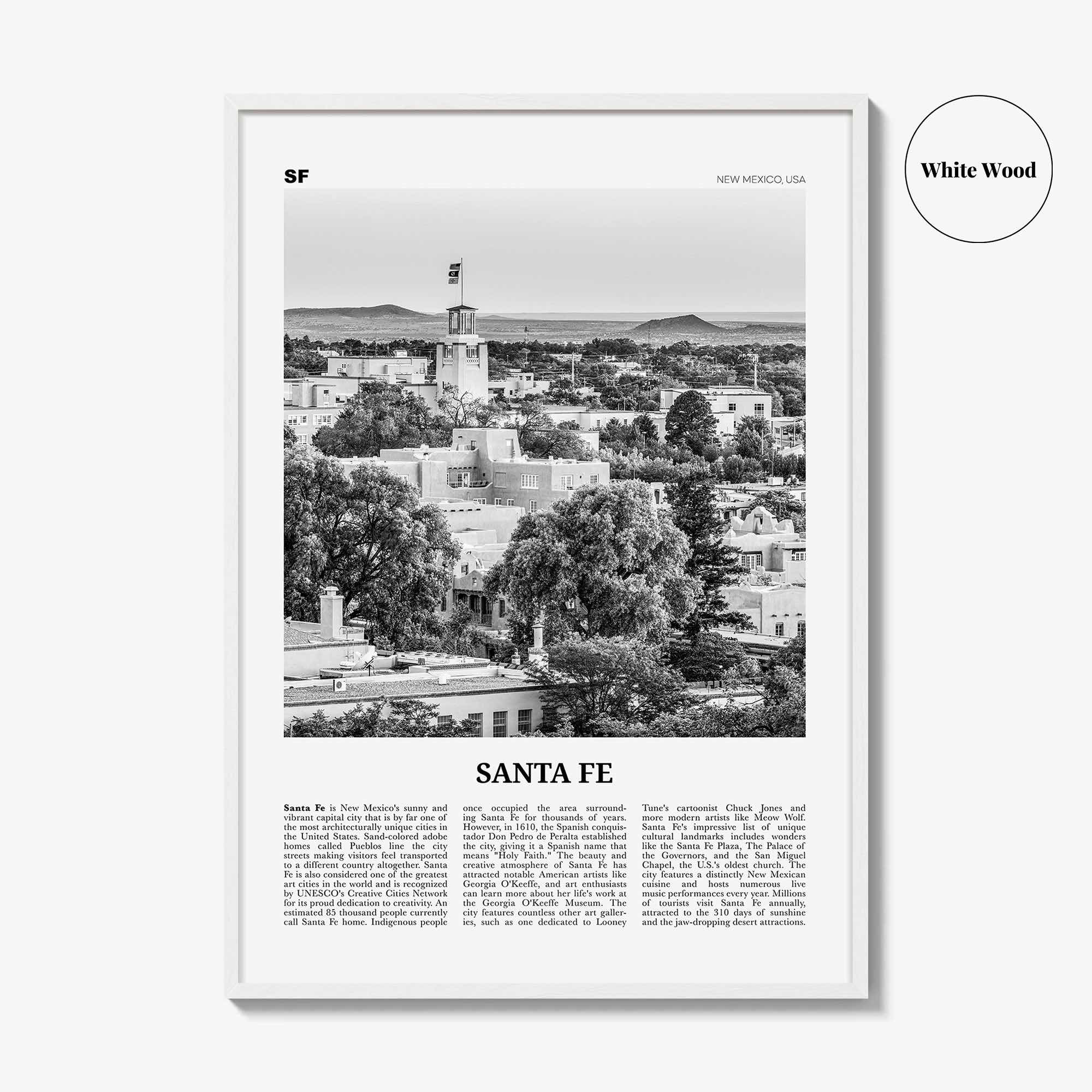 Santa Fe Print Black and White, Santa Fe Wall Art, Santa Fe Poster, Santa Fe Photo, Santa Fe Wall Décor, New Mexico, USA, United States