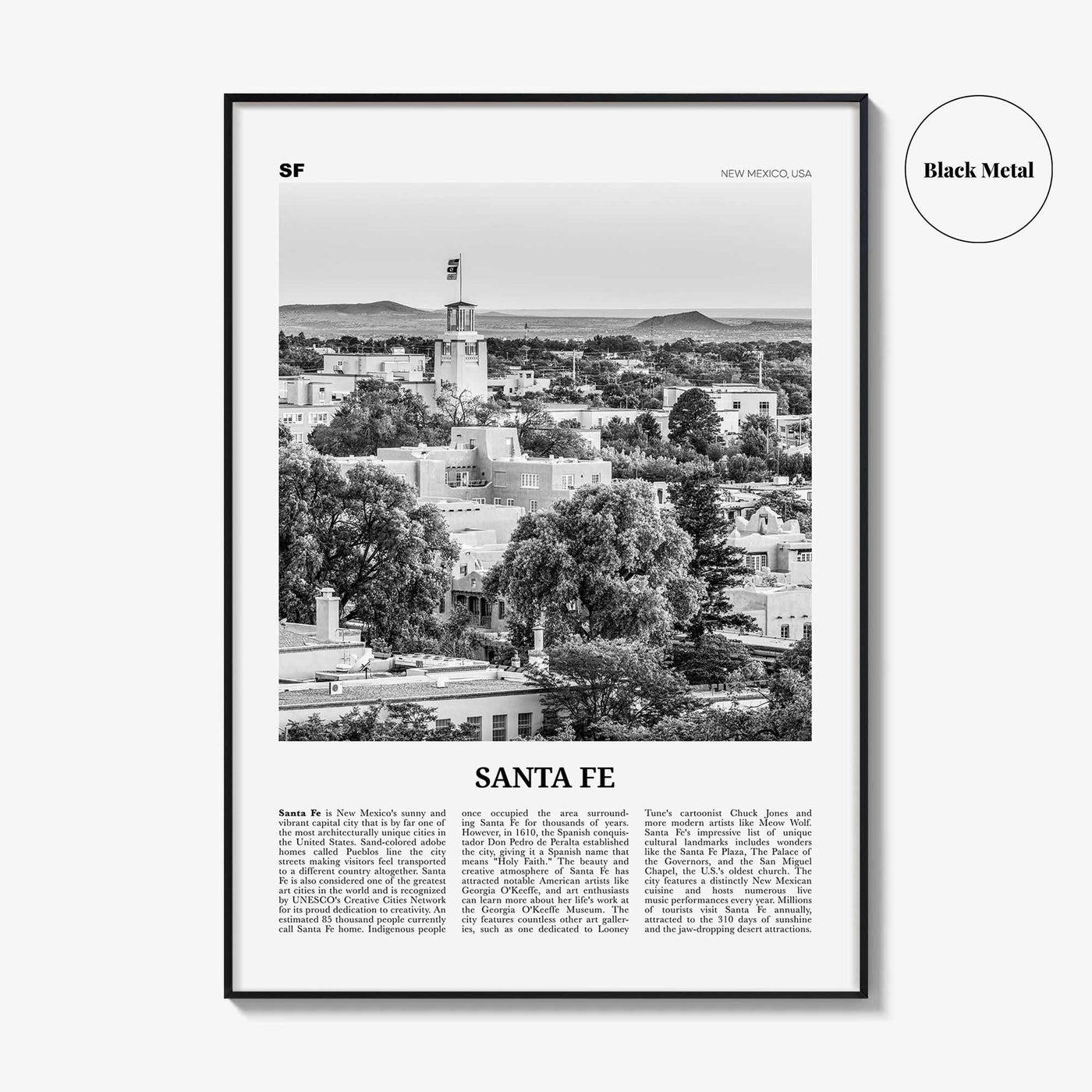 Santa Fe Print Black and White, Santa Fe Wall Art, Santa Fe Poster, Santa Fe Photo, Santa Fe Wall Décor, New Mexico, USA, United States