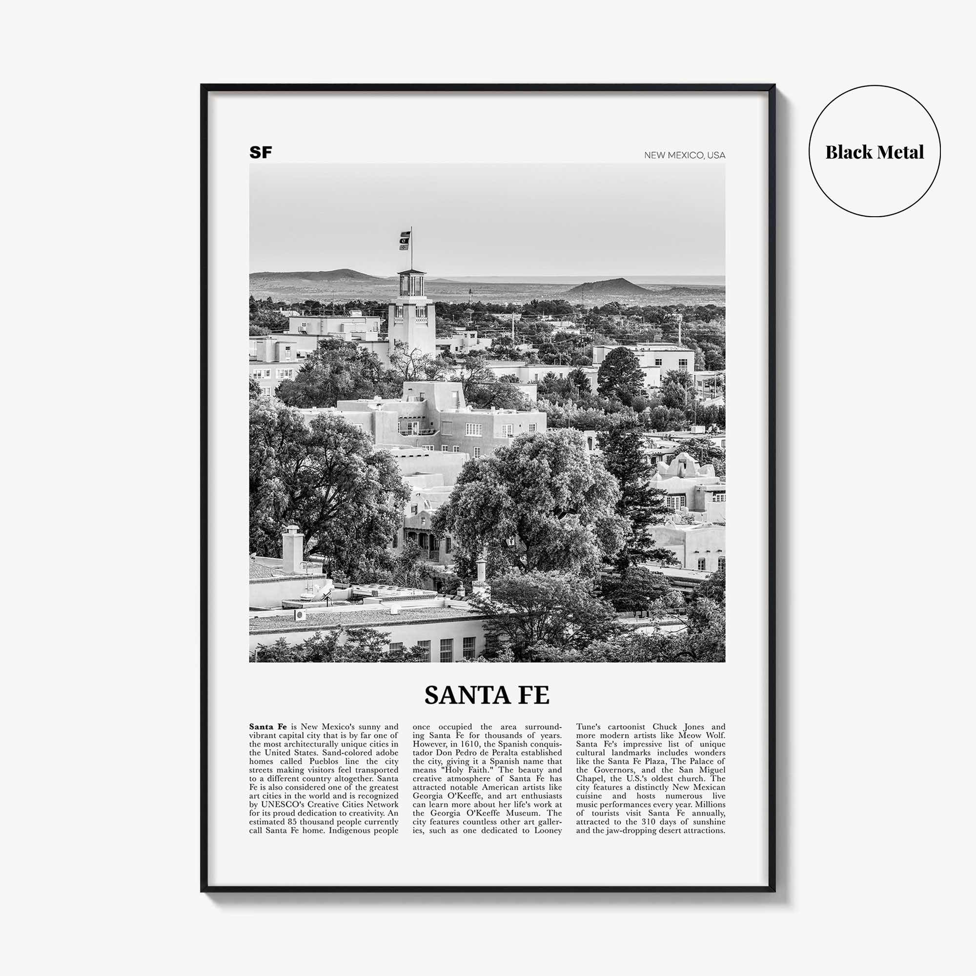 Santa Fe Print Black and White, Santa Fe Wall Art, Santa Fe Poster, Santa Fe Photo, Santa Fe Wall Décor, New Mexico, USA, United States