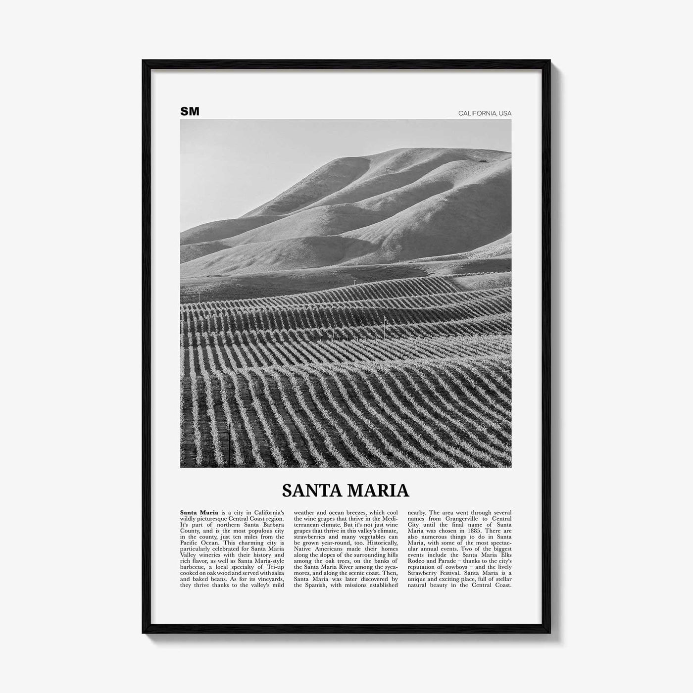 Santa Maria Print Black and White, Santa Maria Wall Art, Santa Maria Poster, Santa Maria Photo, Santa Maria Wall Décor, California, USA