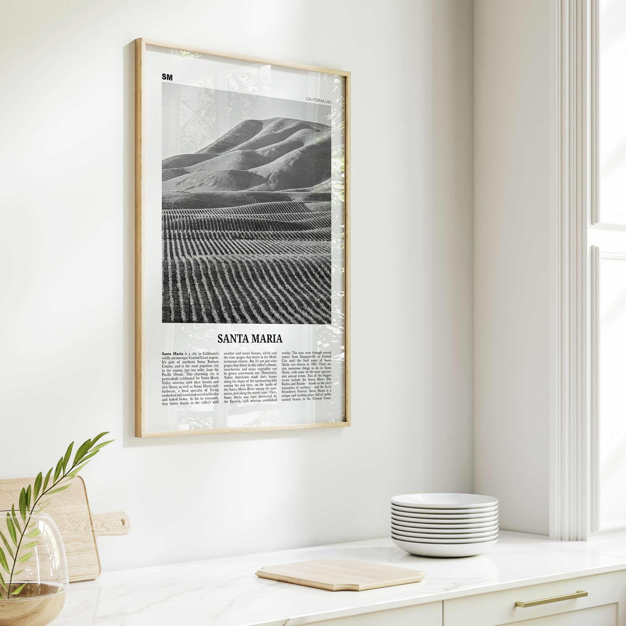 Santa Maria Print Black and White, Santa Maria Wall Art, Santa Maria Poster, Santa Maria Photo, Santa Maria Wall Décor, California, USA
