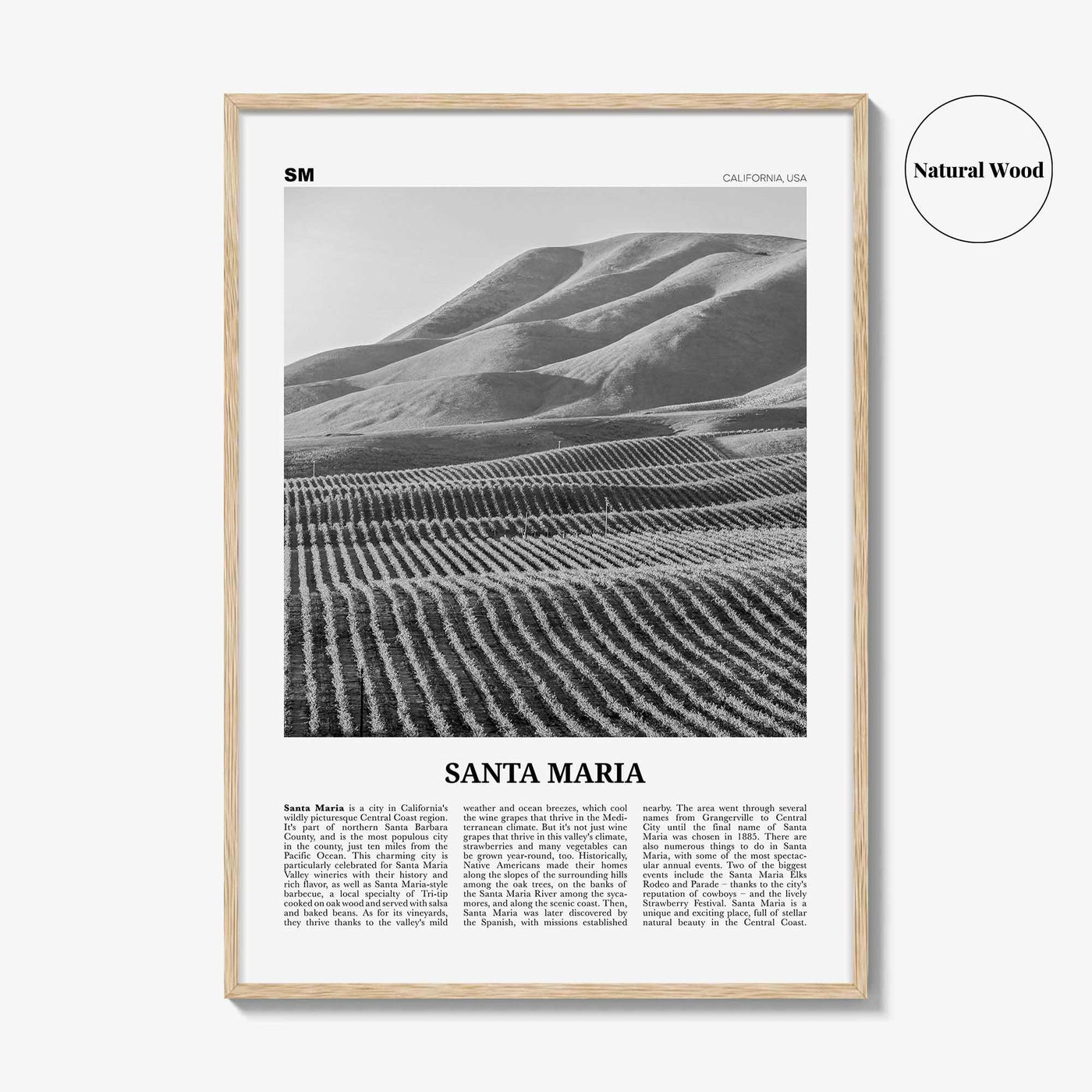 Santa Maria Print Black and White, Santa Maria Wall Art, Santa Maria Poster, Santa Maria Photo, Santa Maria Wall Décor, California, USA