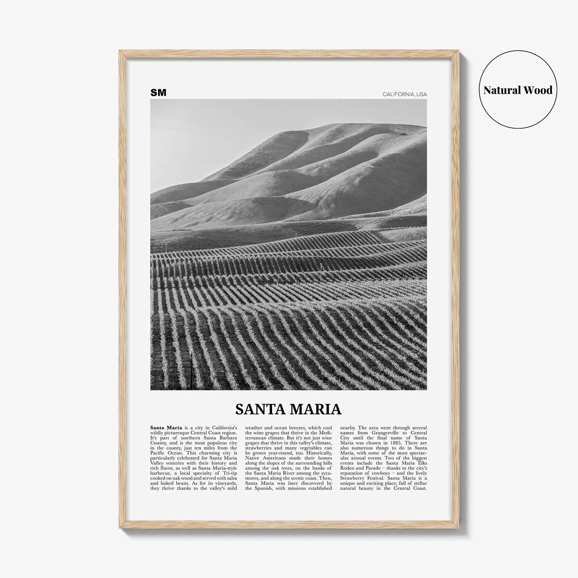 Santa Maria Print Black and White, Santa Maria Wall Art, Santa Maria Poster, Santa Maria Photo, Santa Maria Wall Décor, California, USA