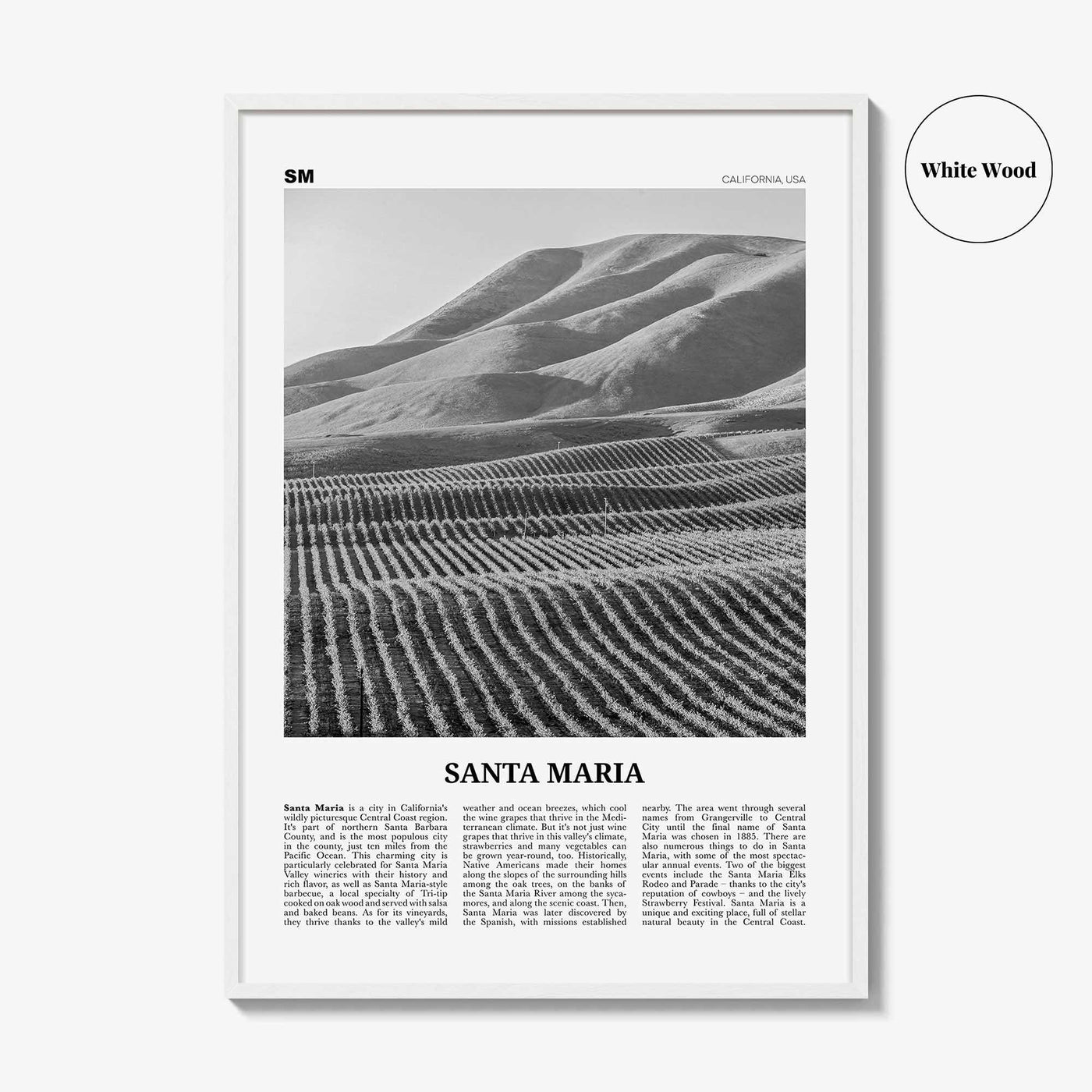 Santa Maria Print Black and White, Santa Maria Wall Art, Santa Maria Poster, Santa Maria Photo, Santa Maria Wall Décor, California, USA