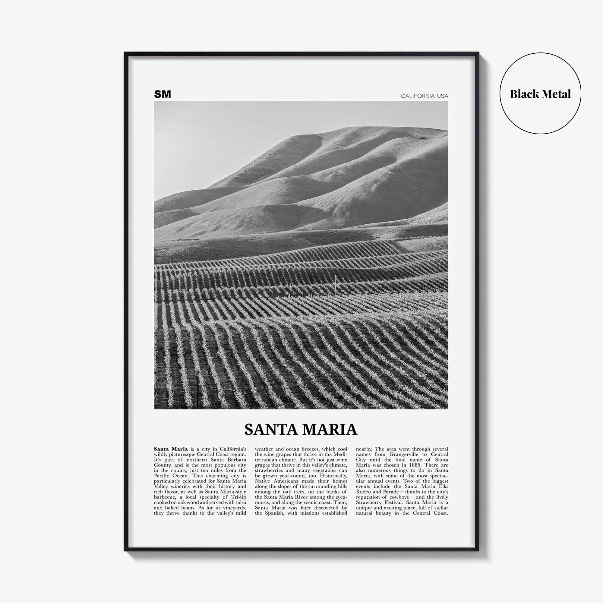Santa Maria Print Black and White, Santa Maria Wall Art, Santa Maria Poster, Santa Maria Photo, Santa Maria Wall Décor, California, USA