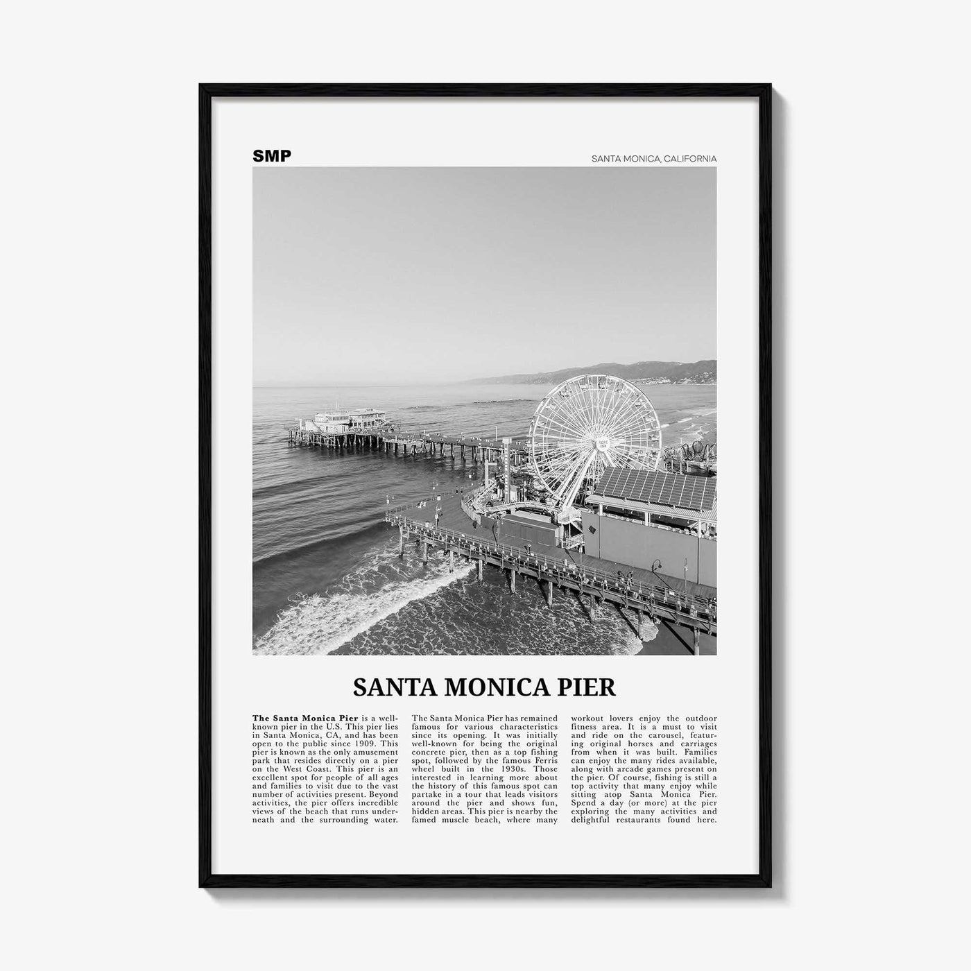 Santa Monica Pier Print Black and White, Santa Monica Pier Wall Art, Santa Monica Pier Poster, Santa Monica Pier Photo, California