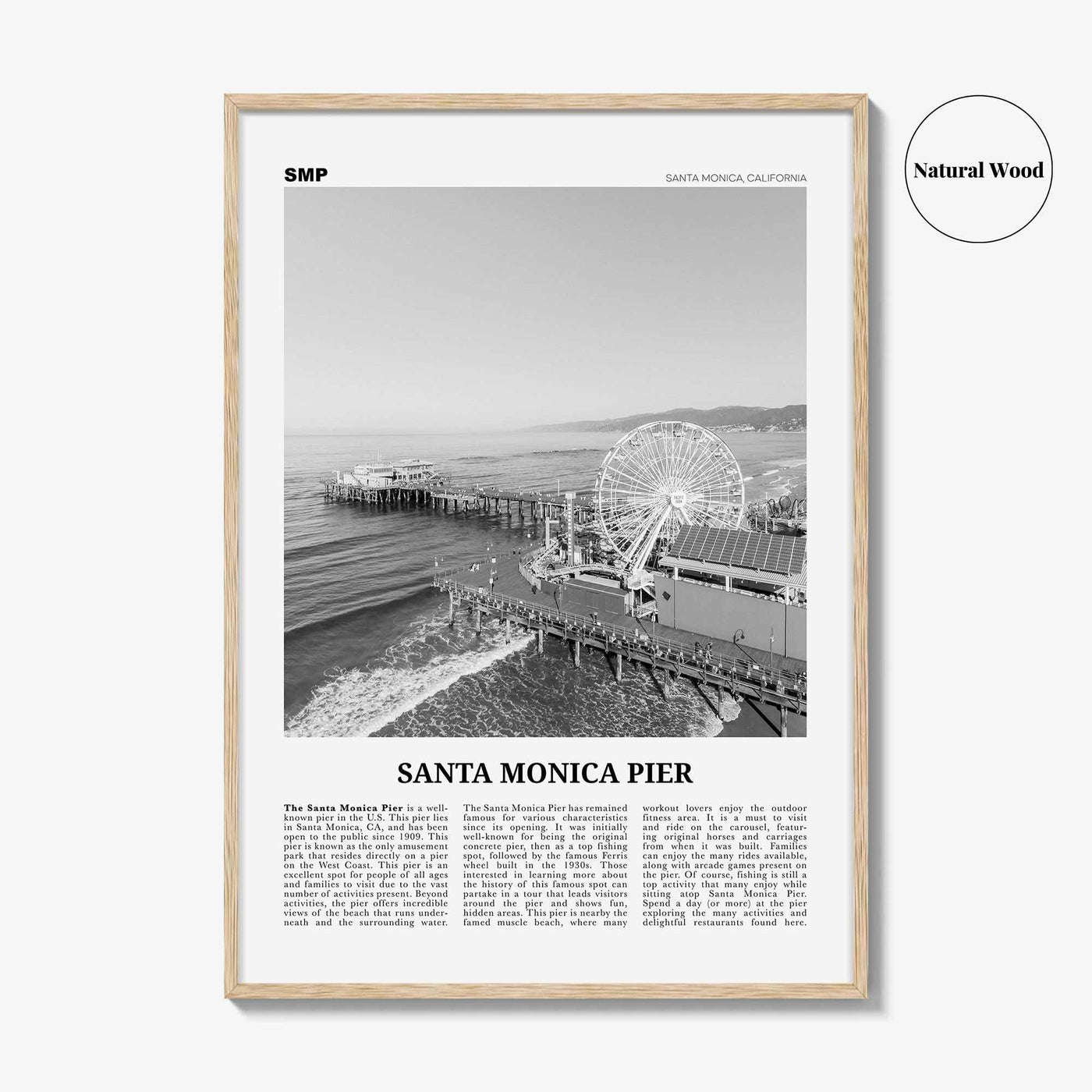 Santa Monica Pier Print Black and White, Santa Monica Pier Wall Art, Santa Monica Pier Poster, Santa Monica Pier Photo, California