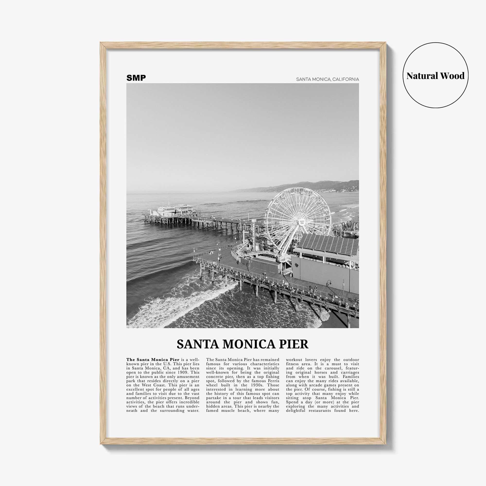 Santa Monica Pier Print Black and White, Santa Monica Pier Wall Art, Santa Monica Pier Poster, Santa Monica Pier Photo, California