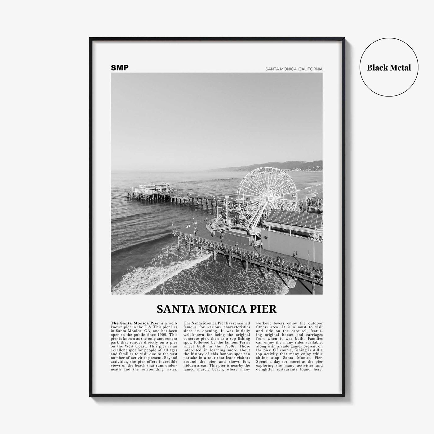 Santa Monica Pier Print Black and White, Santa Monica Pier Wall Art, Santa Monica Pier Poster, Santa Monica Pier Photo, California