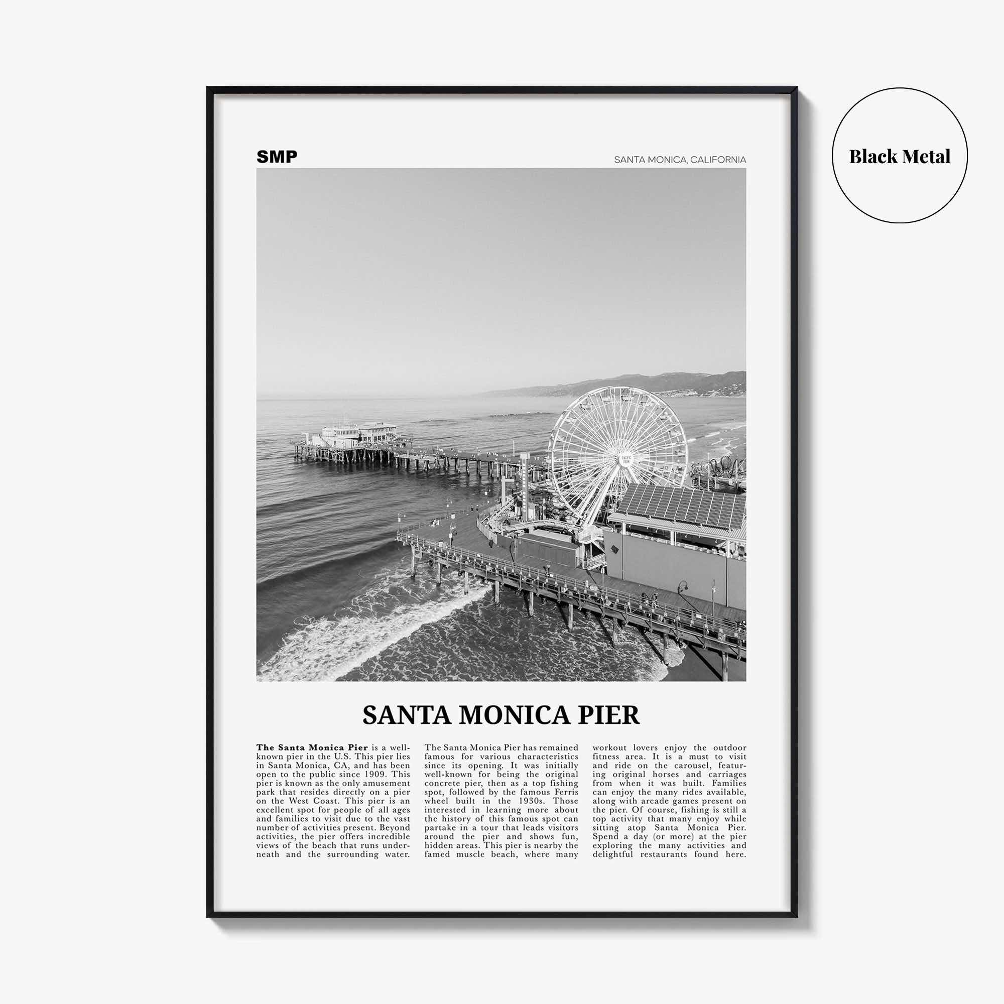 Santa Monica Pier Print Black and White, Santa Monica Pier Wall Art, Santa Monica Pier Poster, Santa Monica Pier Photo, California