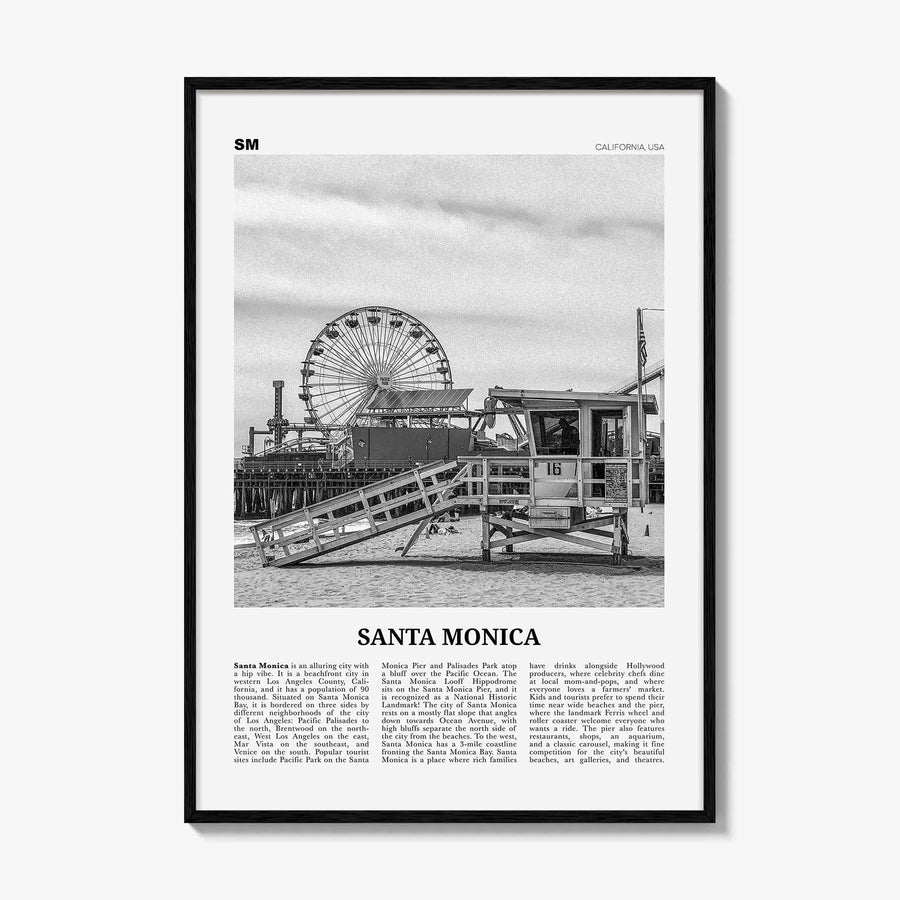 Santa Monica Print Black and White No 1, Santa Monica Wall Art, Santa Monica Poster, Santa Monica, California, USA, United States