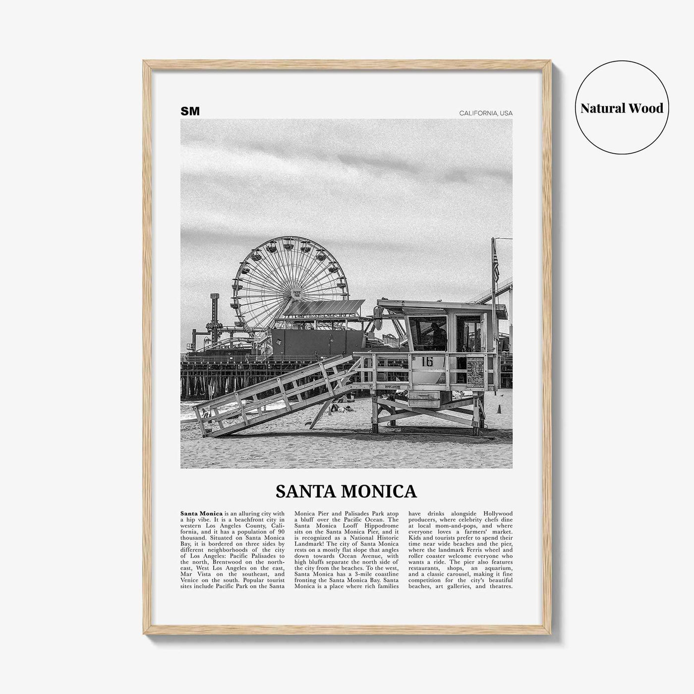 Santa Monica Print Black and White No 1, Santa Monica Wall Art, Santa Monica Poster, Santa Monica, California, USA, United States
