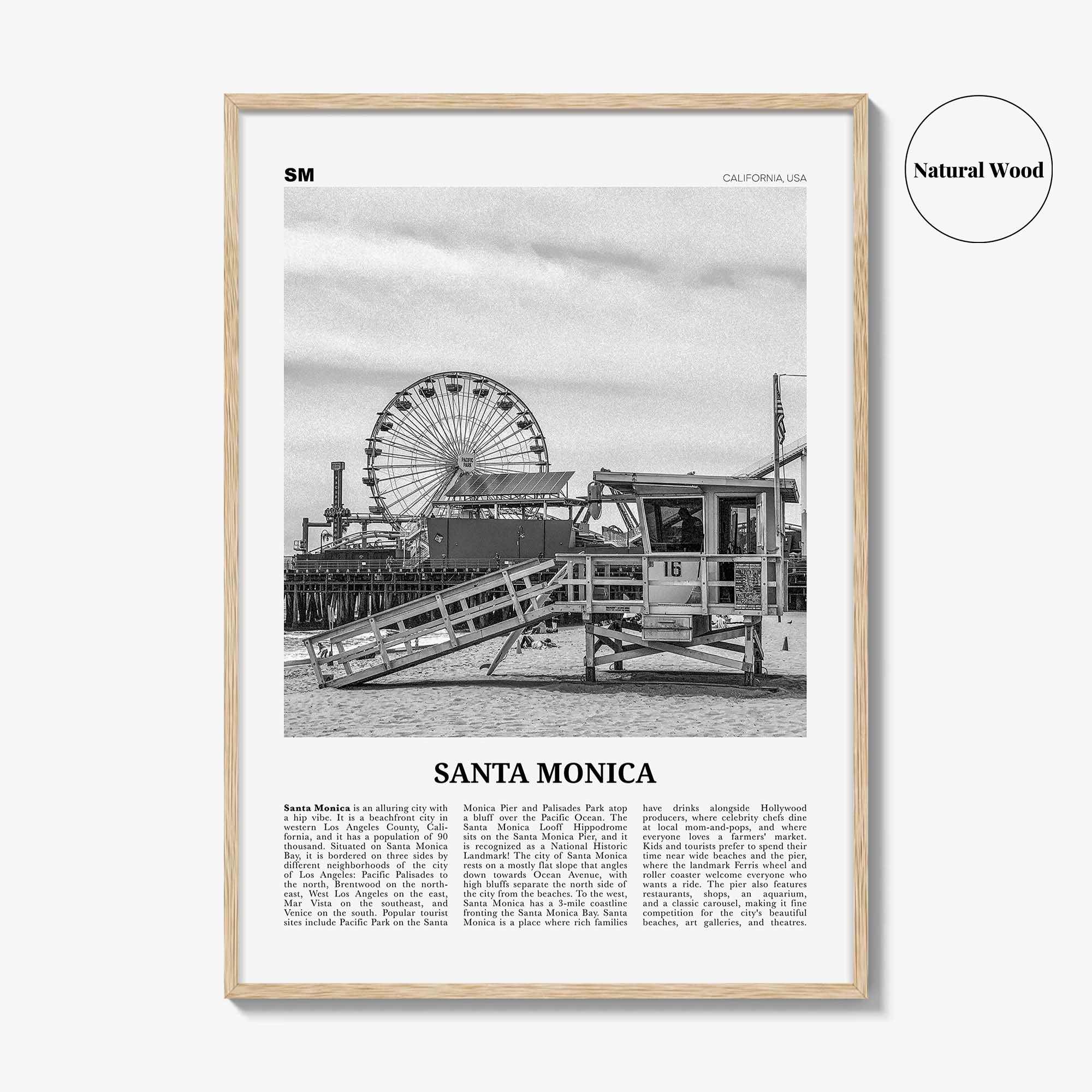 Santa Monica Print Black and White No 1, Santa Monica Wall Art, Santa Monica Poster, Santa Monica, California, USA, United States