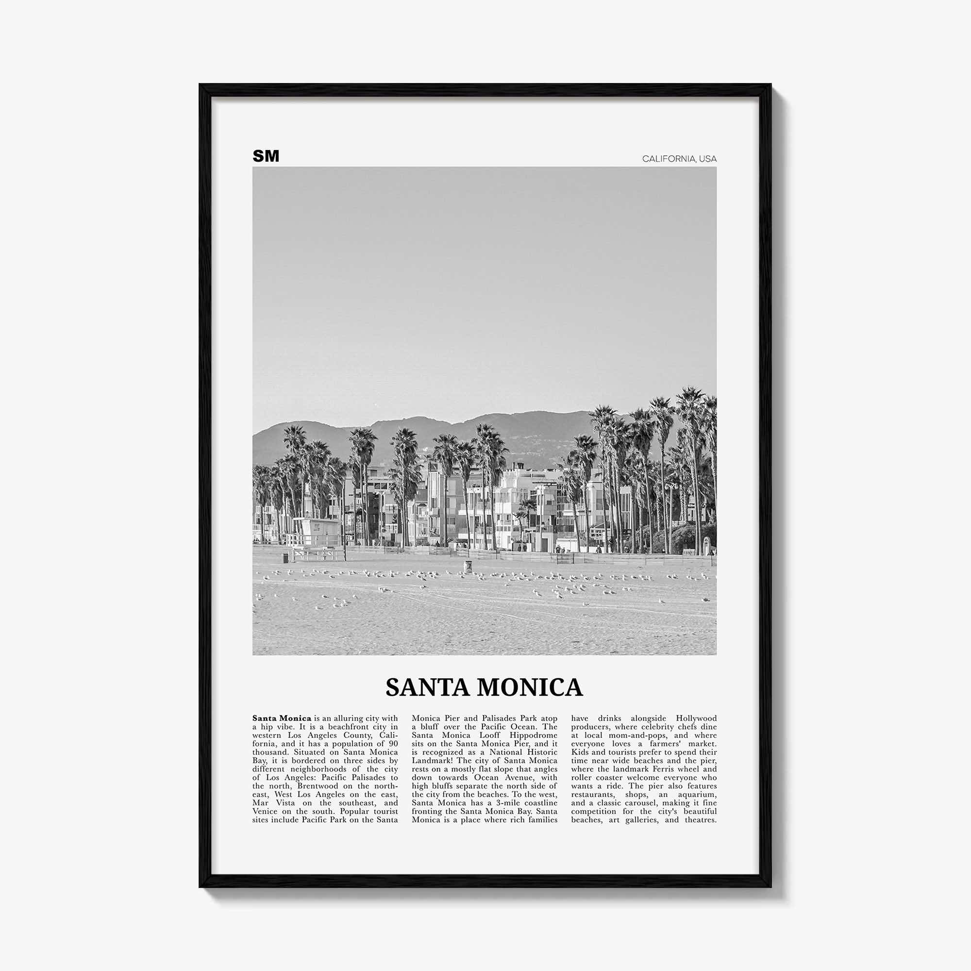 Santa Monica Print Black and White No 2, Santa Monica Wall Art, Santa Monica Poster, Santa Monica, California, USA, United States