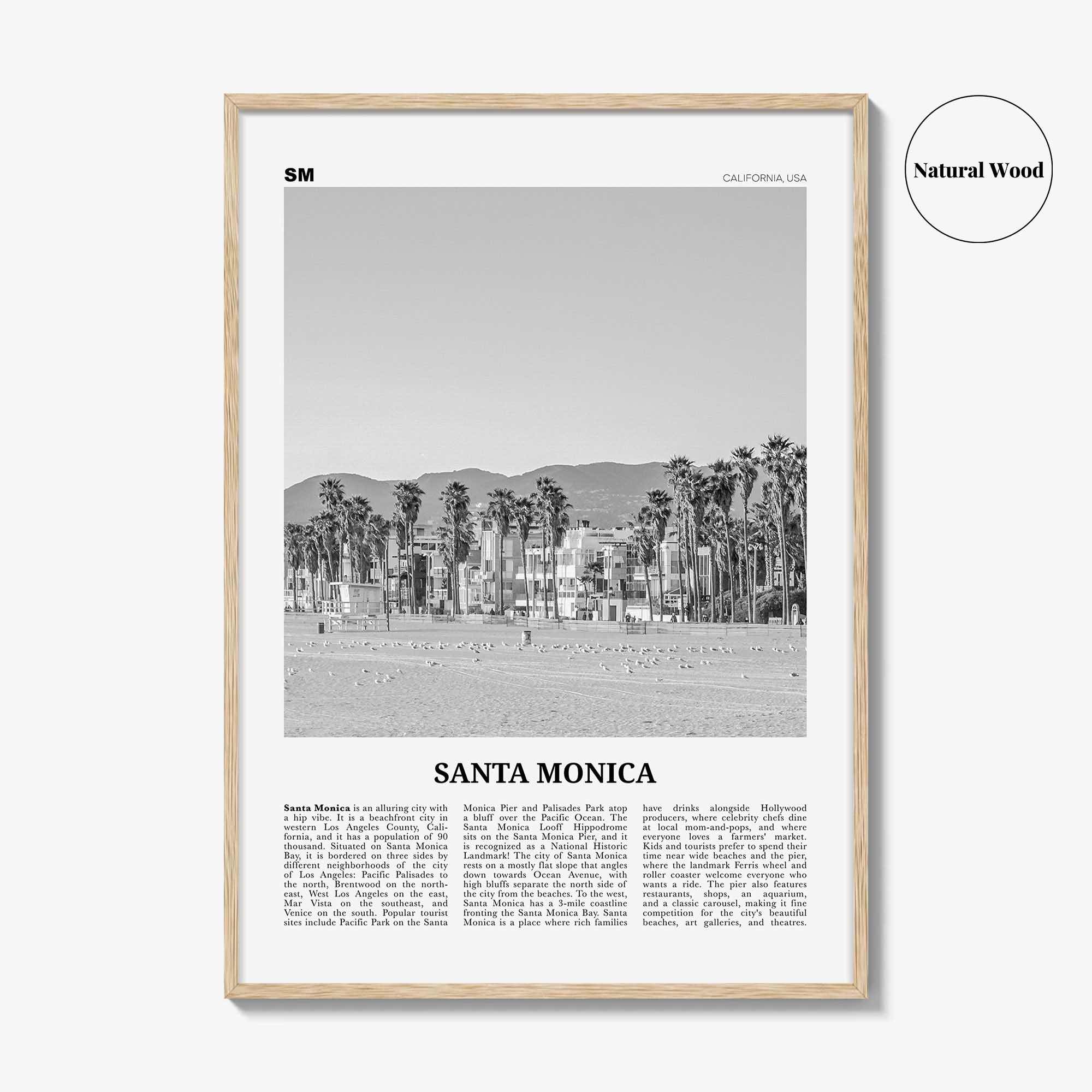 Santa Monica Print Black and White No 2, Santa Monica Wall Art, Santa Monica Poster, Santa Monica, California, USA, United States