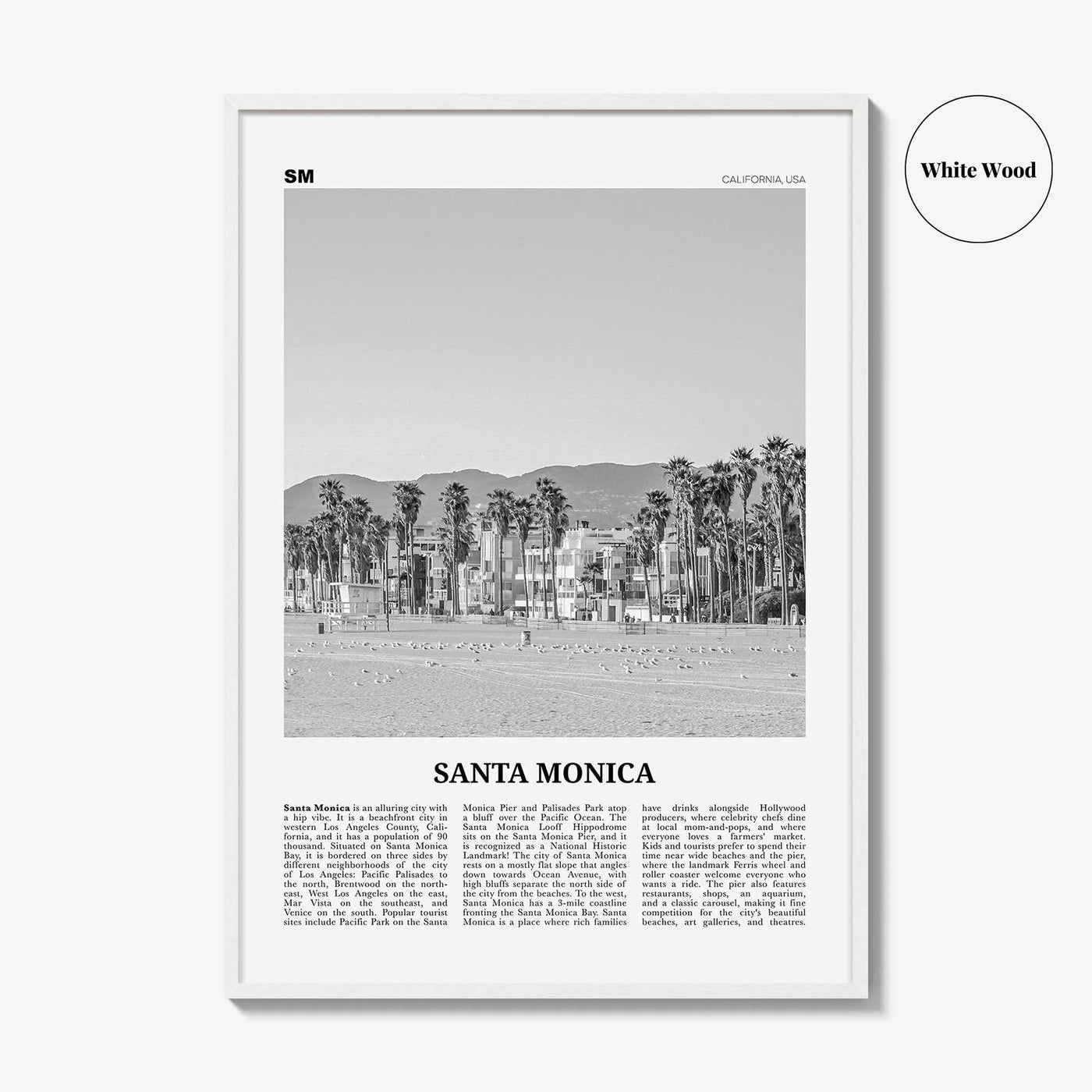 Santa Monica Print Black and White No 2, Santa Monica Wall Art, Santa Monica Poster, Santa Monica, California, USA, United States