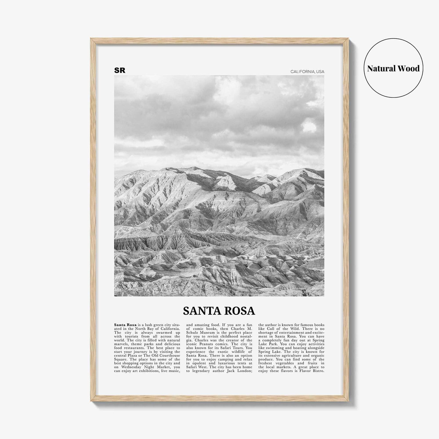 Santa Rosa Print Black and White, Santa Rosa Wall Art, Santa Rosa Poster, Santa Rosa Photo, Santa Rosa Wall Décor, California, USA