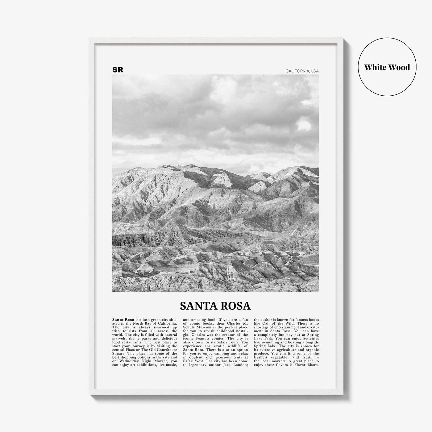 Santa Rosa Print Black and White, Santa Rosa Wall Art, Santa Rosa Poster, Santa Rosa Photo, Santa Rosa Wall Décor, California, USA