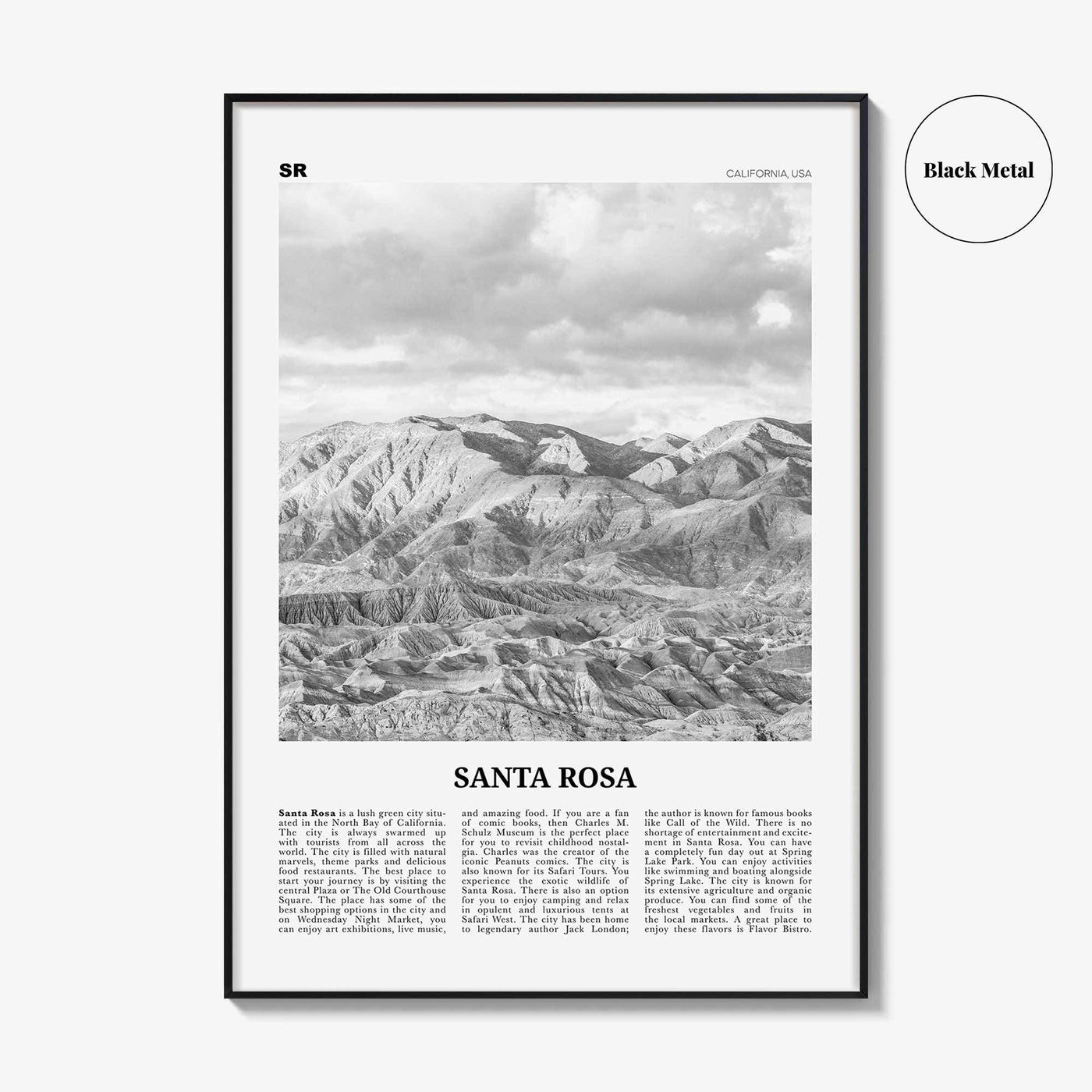 Santa Rosa Print Black and White, Santa Rosa Wall Art, Santa Rosa Poster, Santa Rosa Photo, Santa Rosa Wall Décor, California, USA