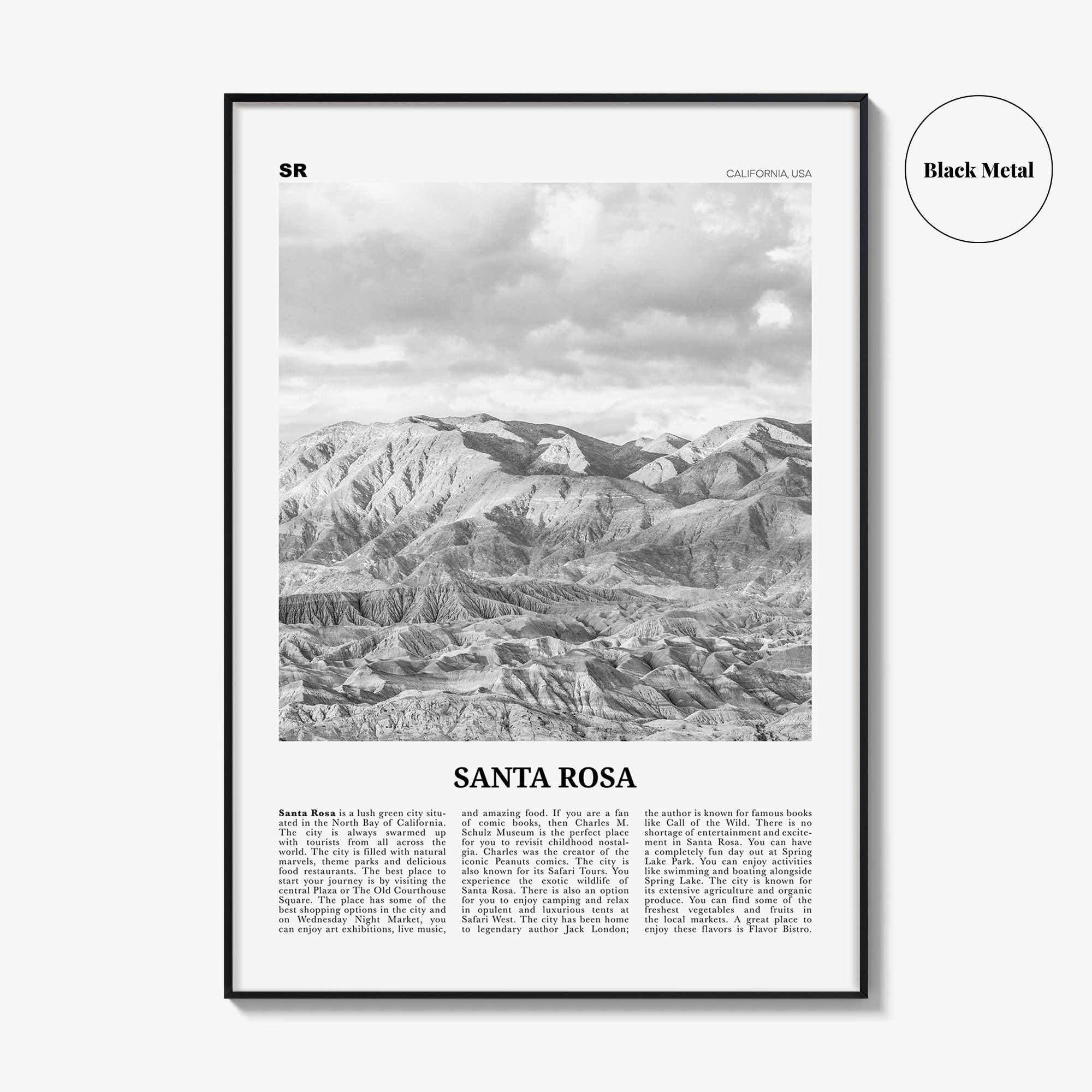 Santa Rosa Print Black and White, Santa Rosa Wall Art, Santa Rosa Poster, Santa Rosa Photo, Santa Rosa Wall Décor, California, USA