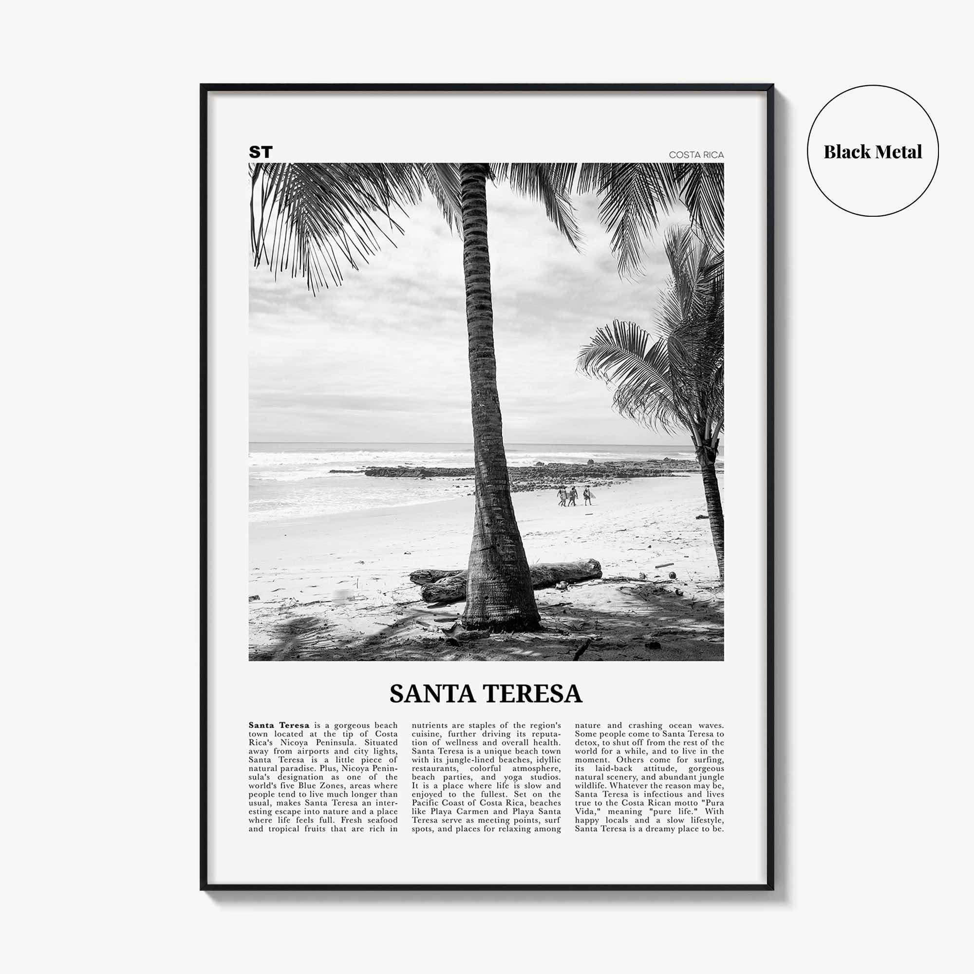 Santa Teresa Print Black and White, Santa Teresa Wall Art, Santa Teresa Poster, Santa Teresa Photo, Santa Teresa Wall Décor, Costa Rica