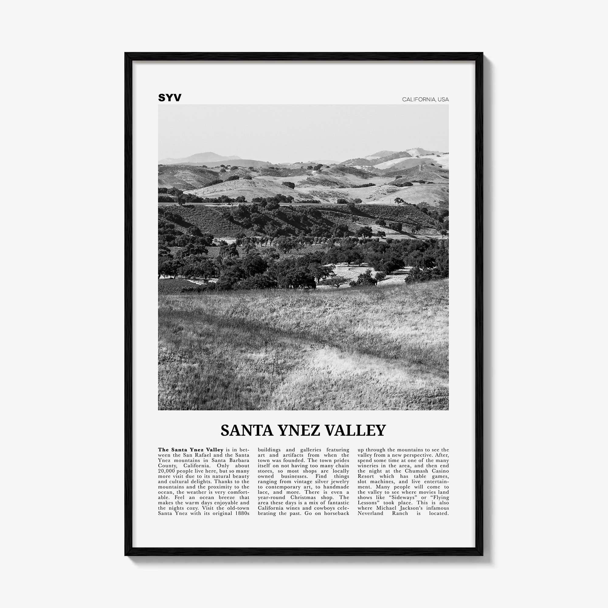 Santa Ynez Valley Print Black and White, Santa Ynez Valley Wall Art, Santa Ynez Valley Poster, Santa Ynez Valley Photo, California USA