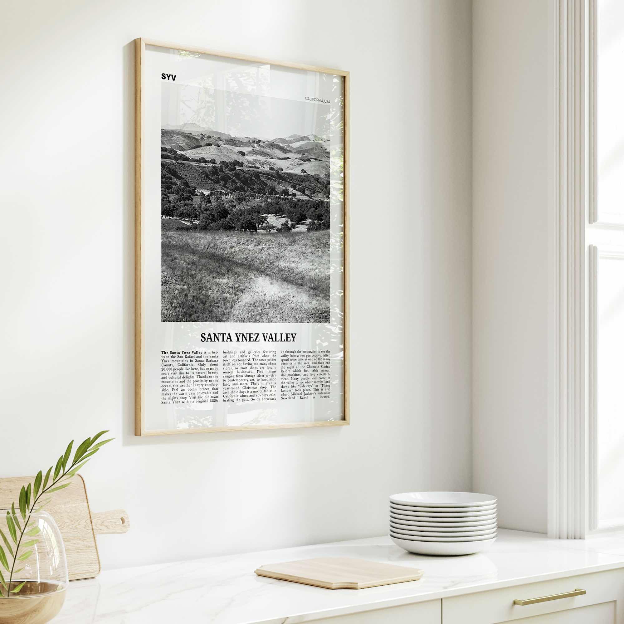 Santa Ynez Valley Print Black and White, Santa Ynez Valley Wall Art, Santa Ynez Valley Poster, Santa Ynez Valley Photo, California USA