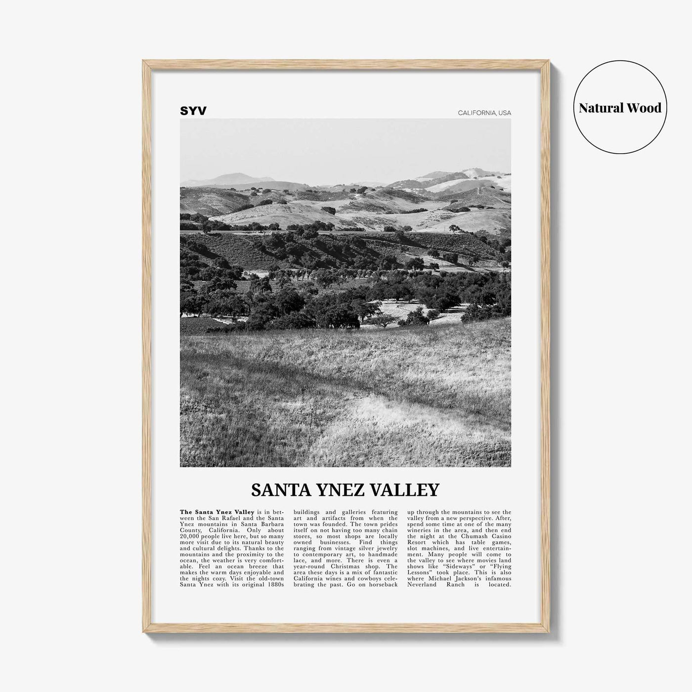 Santa Ynez Valley Print Black and White, Santa Ynez Valley Wall Art, Santa Ynez Valley Poster, Santa Ynez Valley Photo, California USA