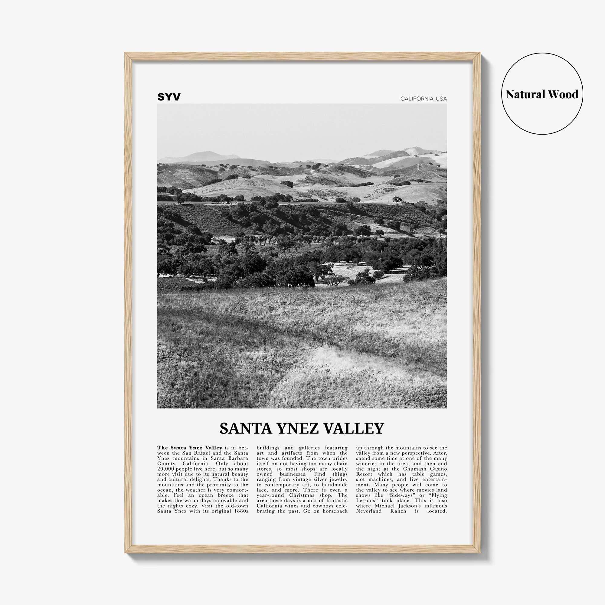 Santa Ynez Valley Print Black and White, Santa Ynez Valley Wall Art, Santa Ynez Valley Poster, Santa Ynez Valley Photo, California USA