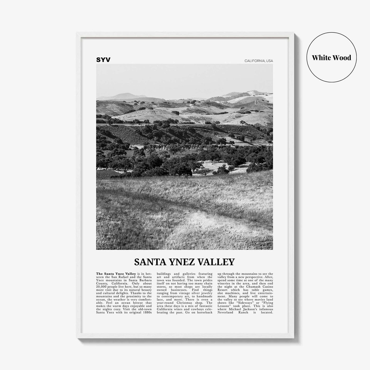 Santa Ynez Valley Print Black and White, Santa Ynez Valley Wall Art, Santa Ynez Valley Poster, Santa Ynez Valley Photo, California USA