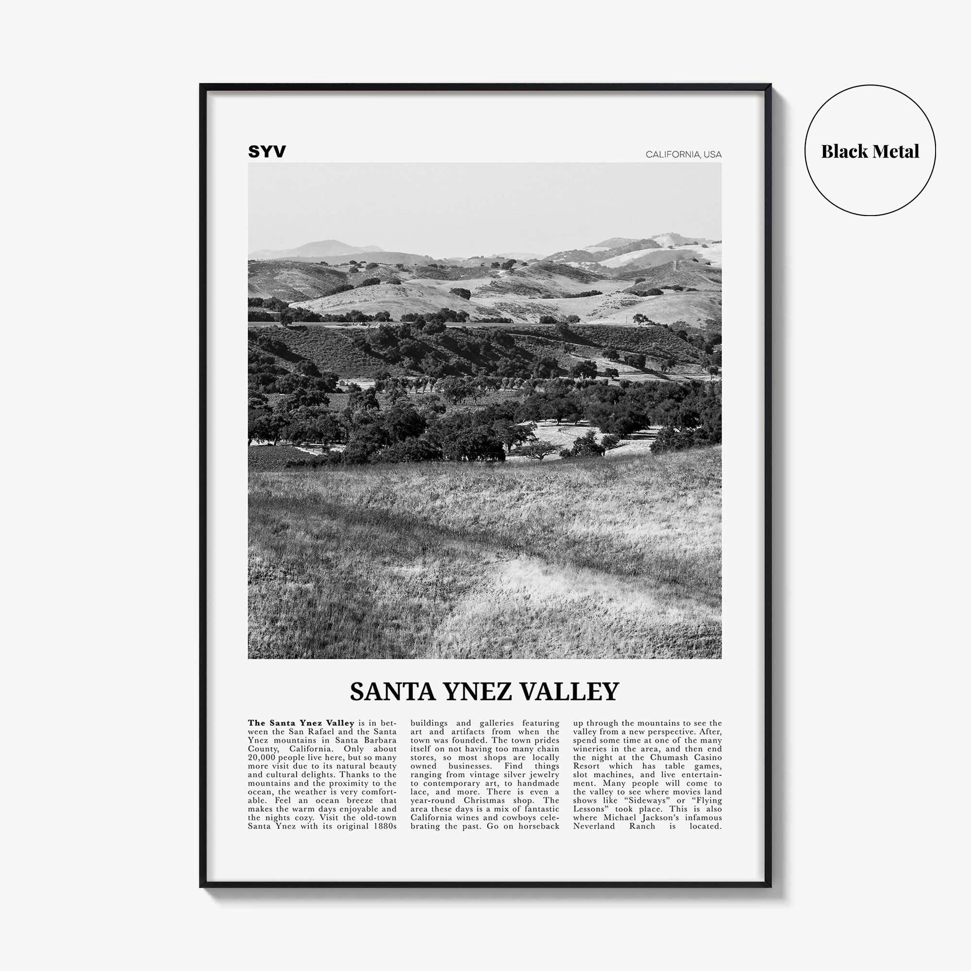 Santa Ynez Valley Print Black and White, Santa Ynez Valley Wall Art, Santa Ynez Valley Poster, Santa Ynez Valley Photo, California USA