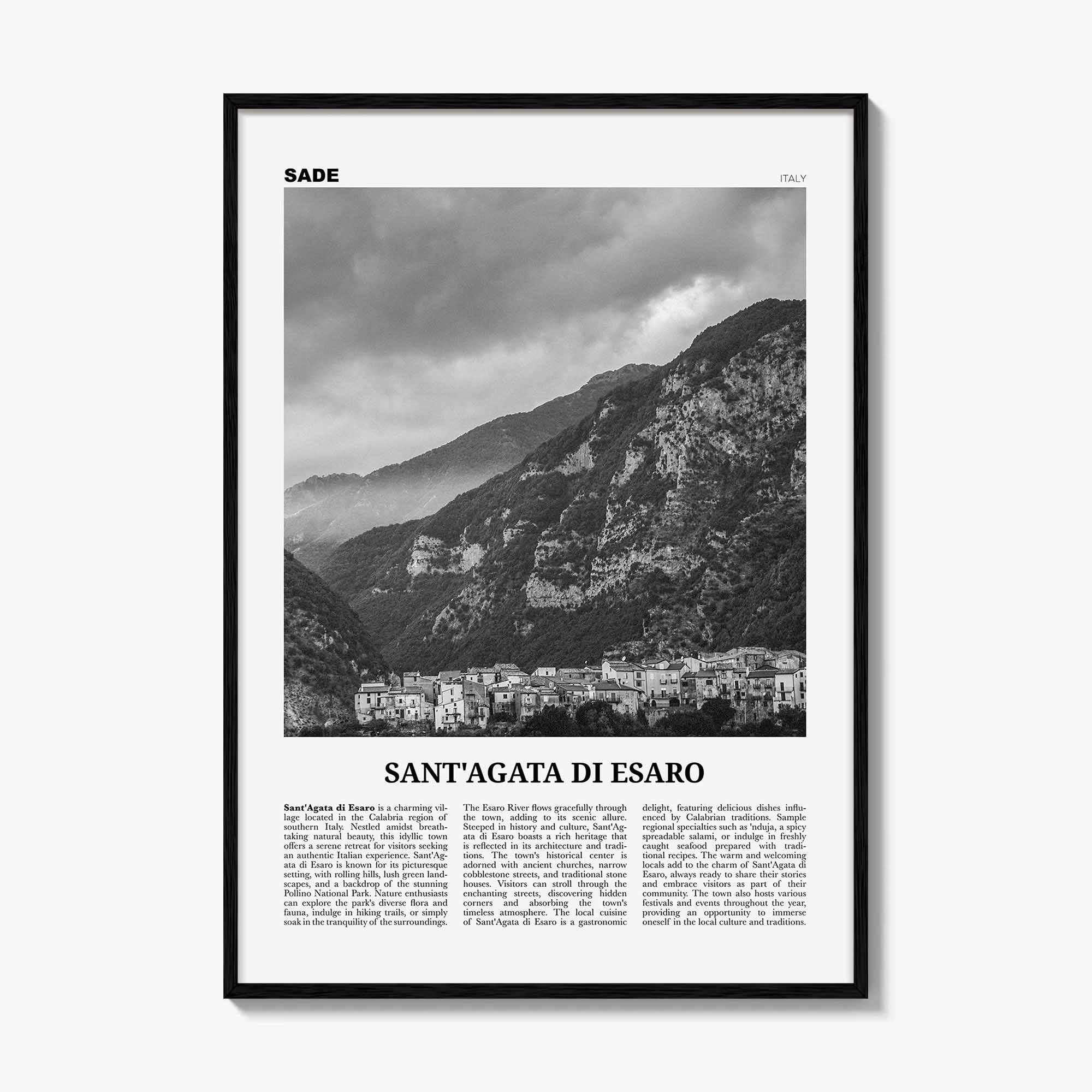 Santagata Di Esaro Print Black and White, Santa Agata Di Esaro Wall Art, Santa Agata Di Esaro Poster, Santa Agata Photo, Wall Décor, Italy