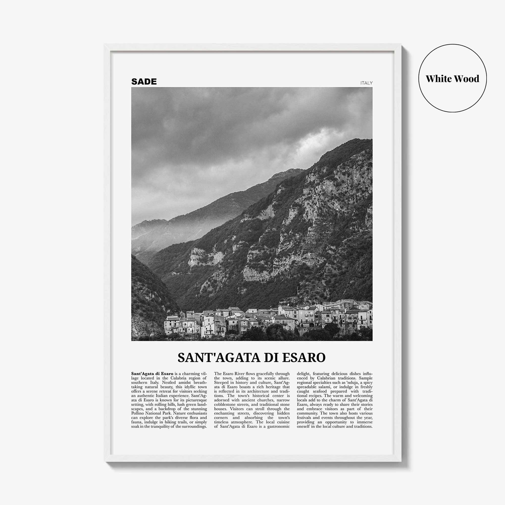 Santagata Di Esaro Print Black and White, Santa Agata Di Esaro Wall Art, Santa Agata Di Esaro Poster, Santa Agata Photo, Wall Décor, Italy