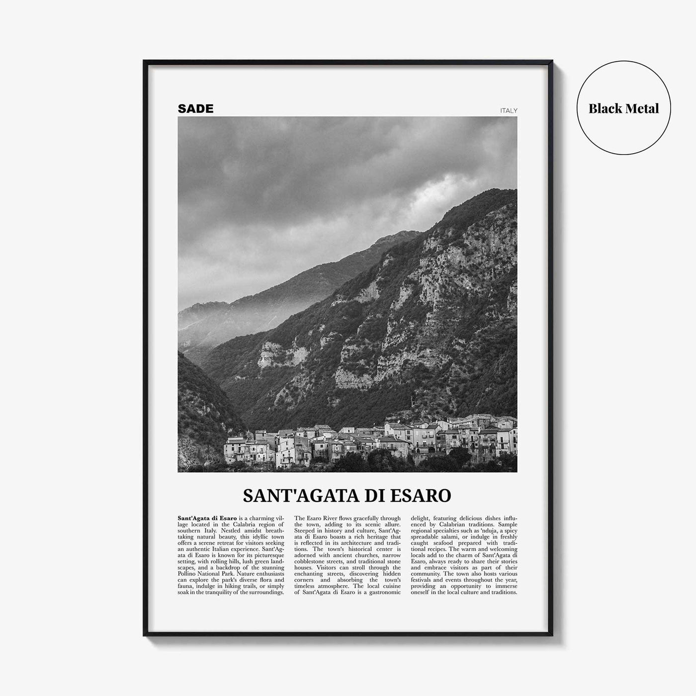Santagata Di Esaro Print Black and White, Santa Agata Di Esaro Wall Art, Santa Agata Di Esaro Poster, Santa Agata Photo, Wall Décor, Italy