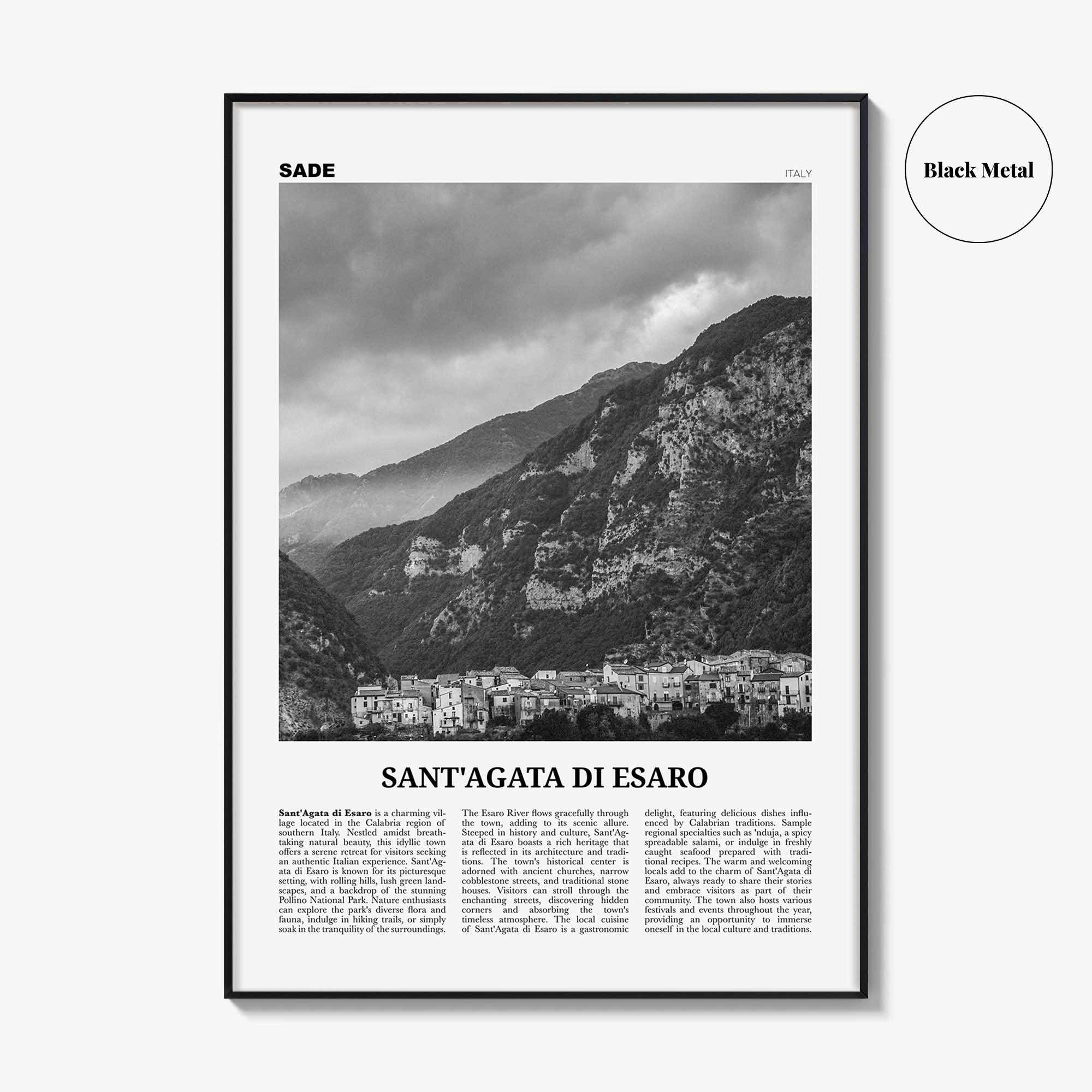 Santagata Di Esaro Print Black and White, Santa Agata Di Esaro Wall Art, Santa Agata Di Esaro Poster, Santa Agata Photo, Wall Décor, Italy
