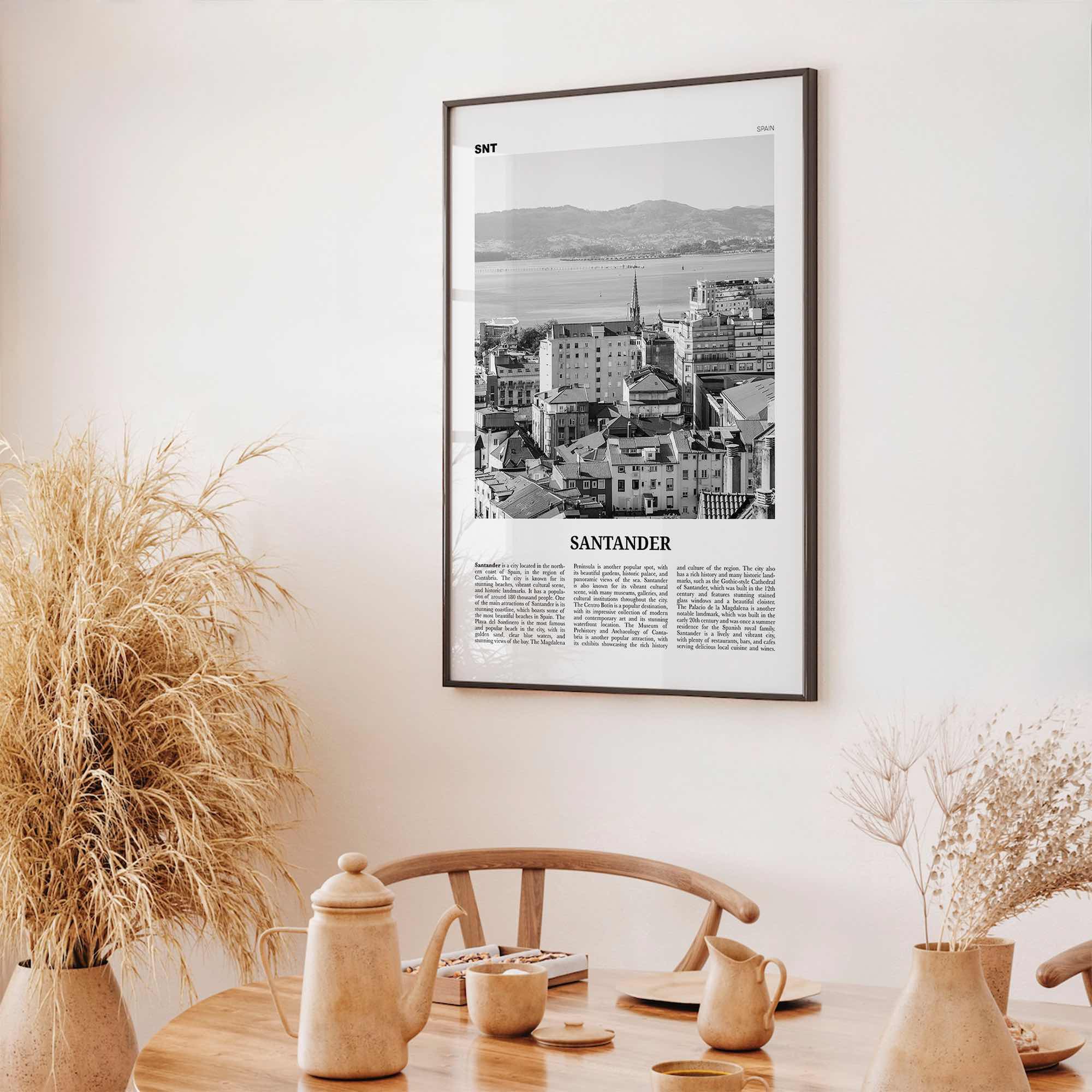 Santander Print Black and White, Santander Wall Art, Santander Poster, Santander Photo, Santander Wall Décor, Santander Map,