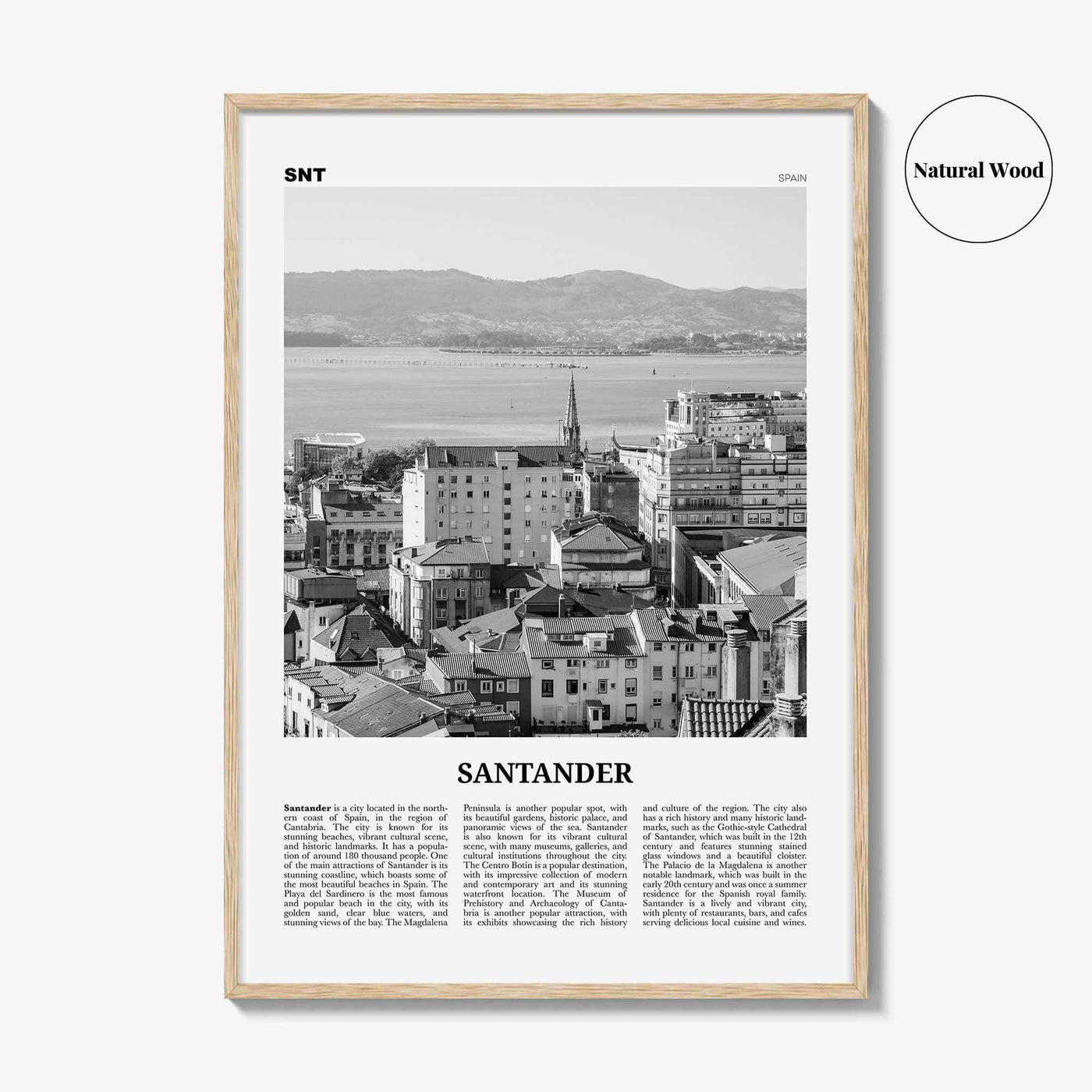 Santander Print Black and White, Santander Wall Art, Santander Poster, Santander Photo, Santander Wall Décor, Santander Map,