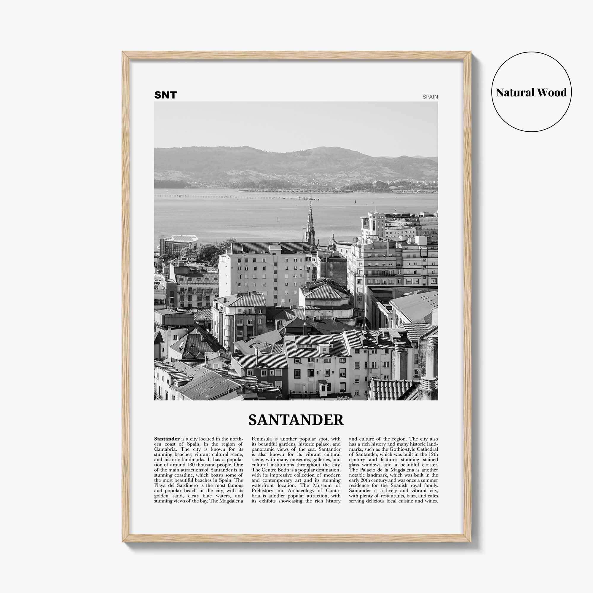 Santander Print Black and White, Santander Wall Art, Santander Poster, Santander Photo, Santander Wall Décor, Santander Map,