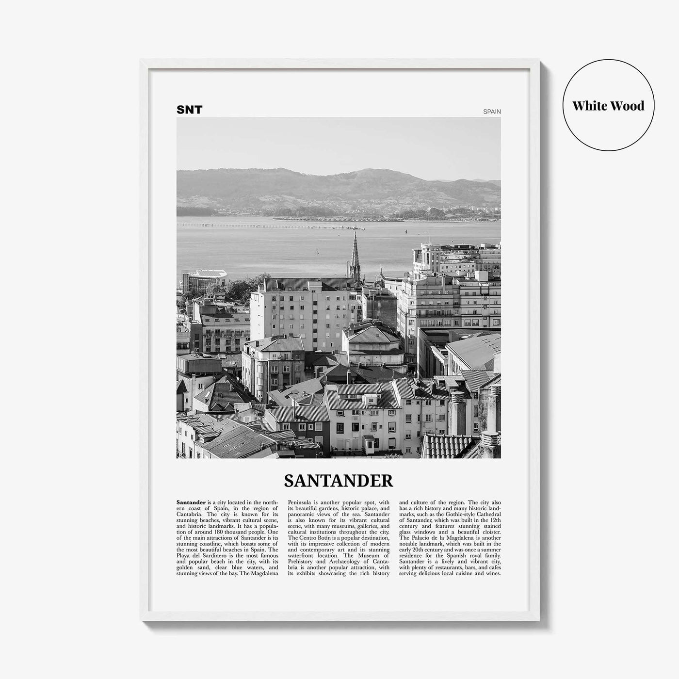 Santander Print Black and White, Santander Wall Art, Santander Poster, Santander Photo, Santander Wall Décor, Santander Map,