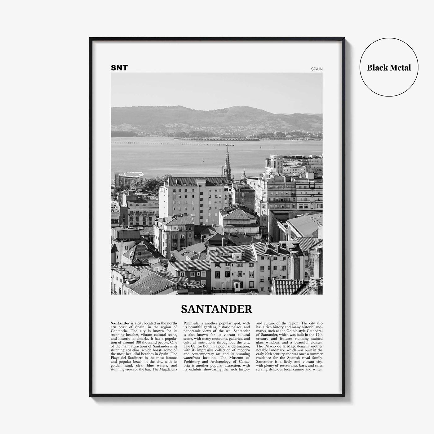 Santander Print Black and White, Santander Wall Art, Santander Poster, Santander Photo, Santander Wall Décor, Santander Map,