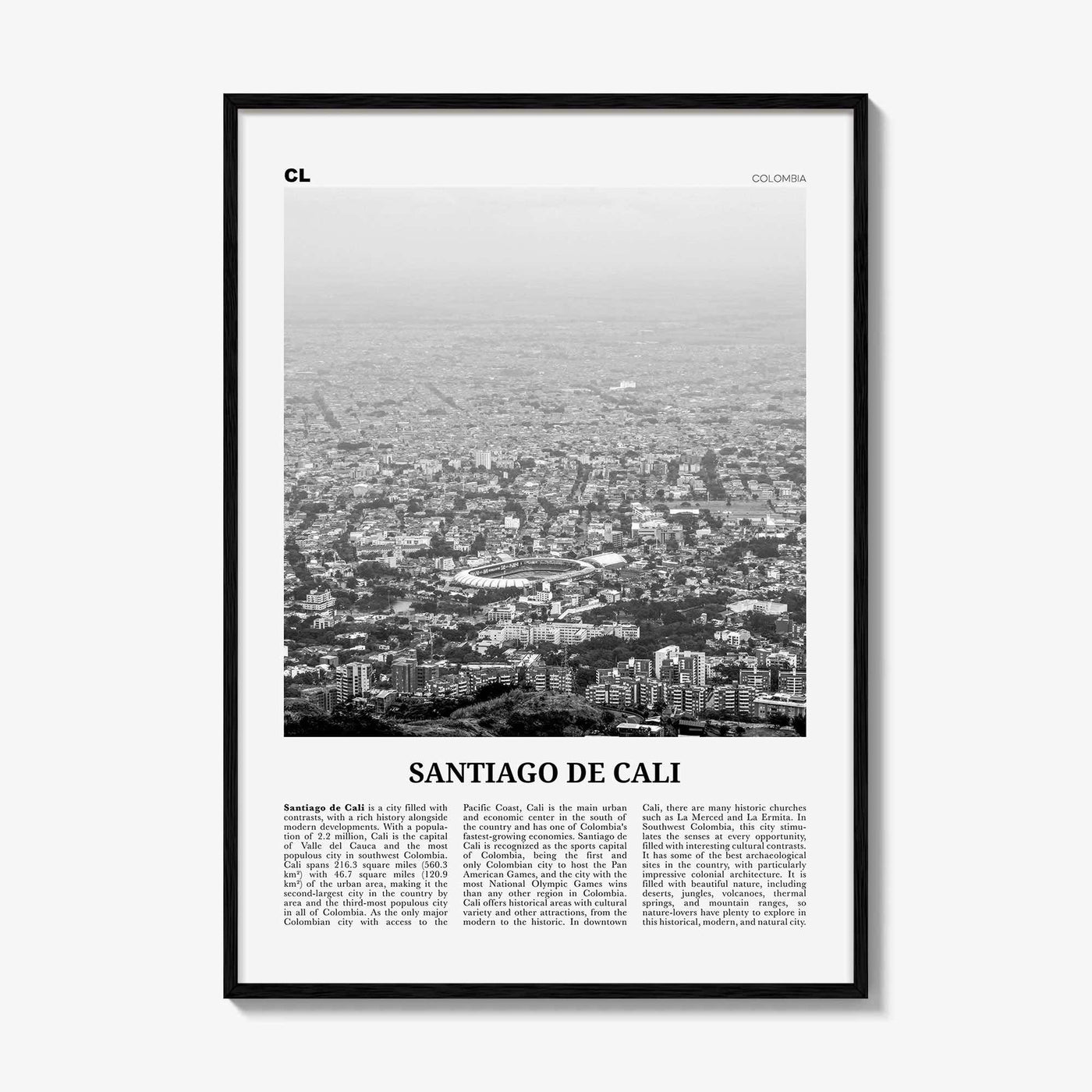 Santiago de Cali Print Black and White, Santiago de Print Black White, Cali Wall Art, Cali Poster, Cali Photo, Cali Wall Decor, Colombia