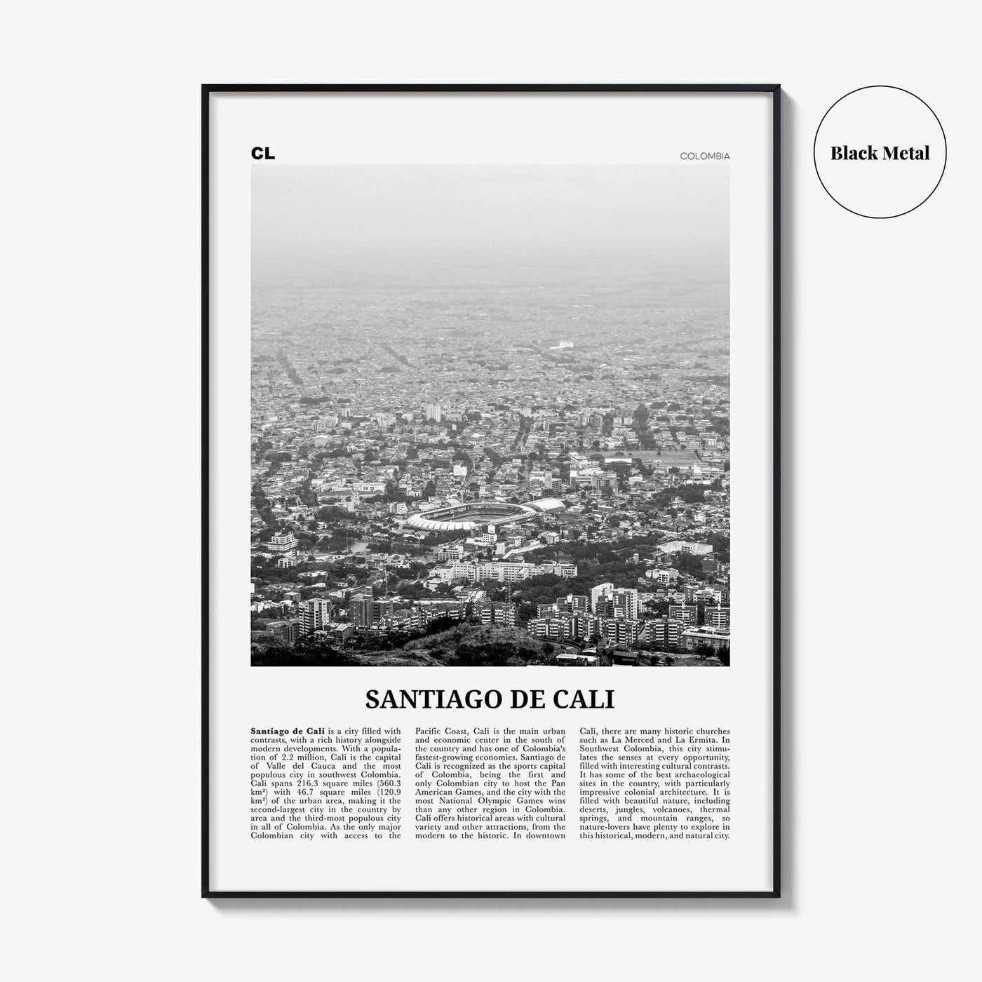 Santiago de Cali Print Black and White, Santiago de Print Black White, Cali Wall Art, Cali Poster, Cali Photo, Cali Wall Decor, Colombia