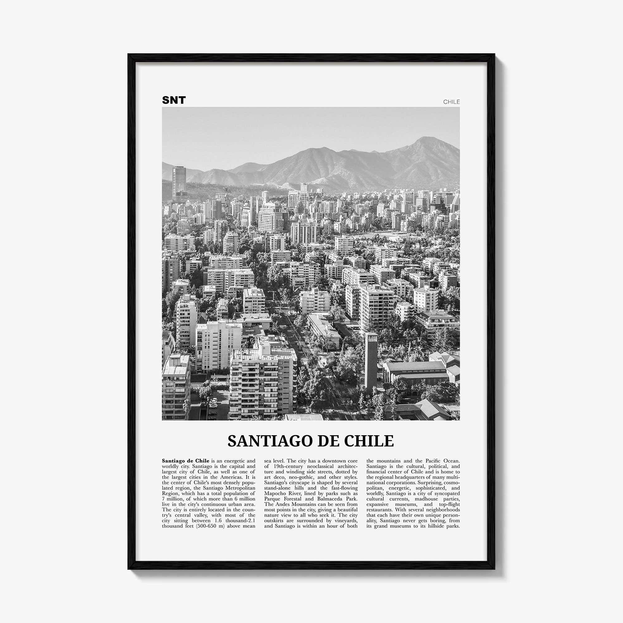Santiago de Chile Print Black and White, Santiago Wall Art, Santiago Poster, Santiago Photo, Chile, Santiago de Chile, South America