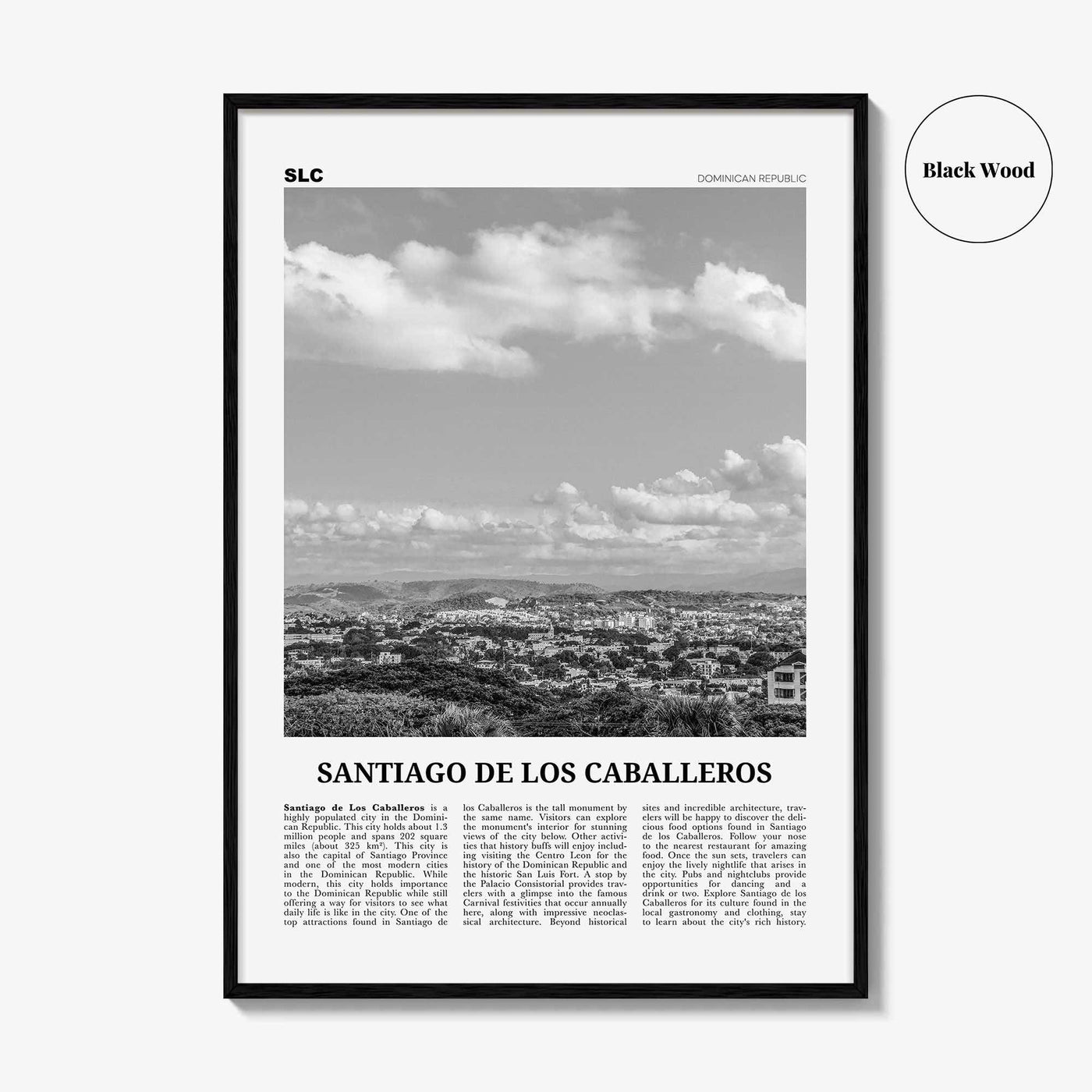 Santiago de los Caballeros Print Black and White, Santiago de los Caballeros Wall Art, Santiago de los Caballeros Poster, Dominican Republic