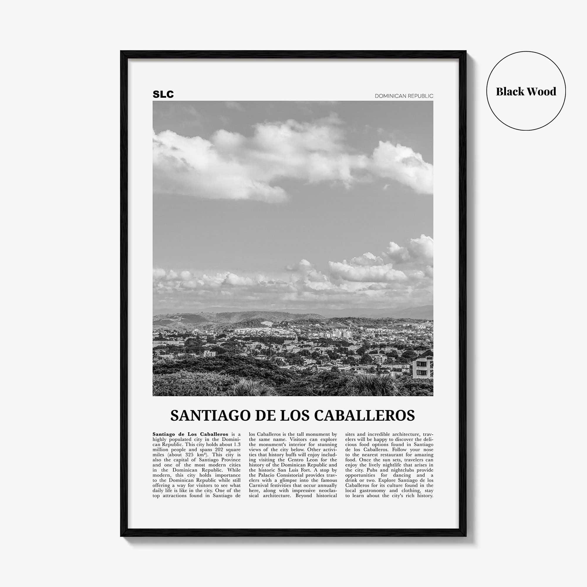 Santiago de los Caballeros Print Black and White, Santiago de los Caballeros Wall Art, Santiago de los Caballeros Poster, Dominican Republic
